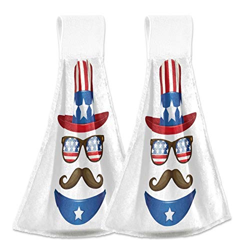 2-Pack Patriotic Uncle Sam Hanging Kitchen Towels - Soft Coral Velvet Loop Dish Towels for 4th of July Decor, Bathroom & Kitchen - Absorbent Hand Towels for Washing Dishes, Drying Hands & Holiday Decorations
