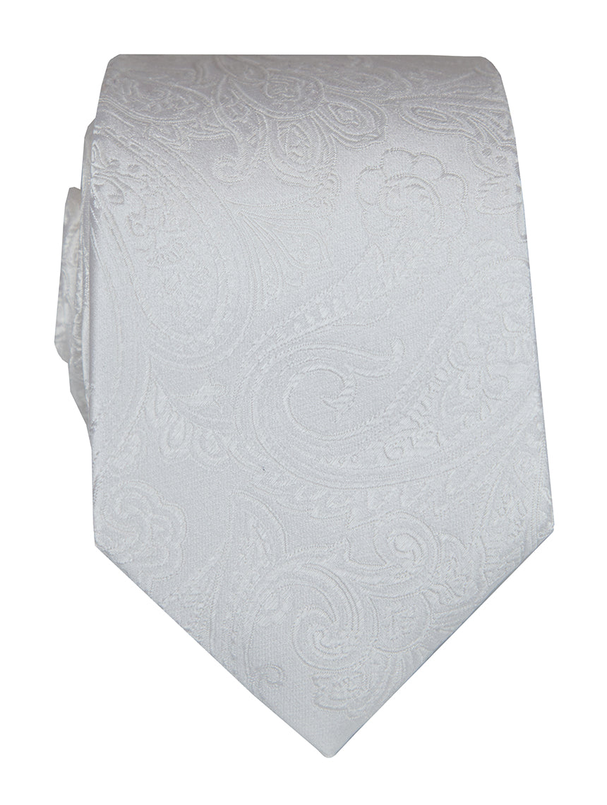 DÉCLIC Classic Paisley Tie for Men - Premium White Silk Necktie - Elegant Formal Wear for Weddings, Business Meetings & Special Occasions