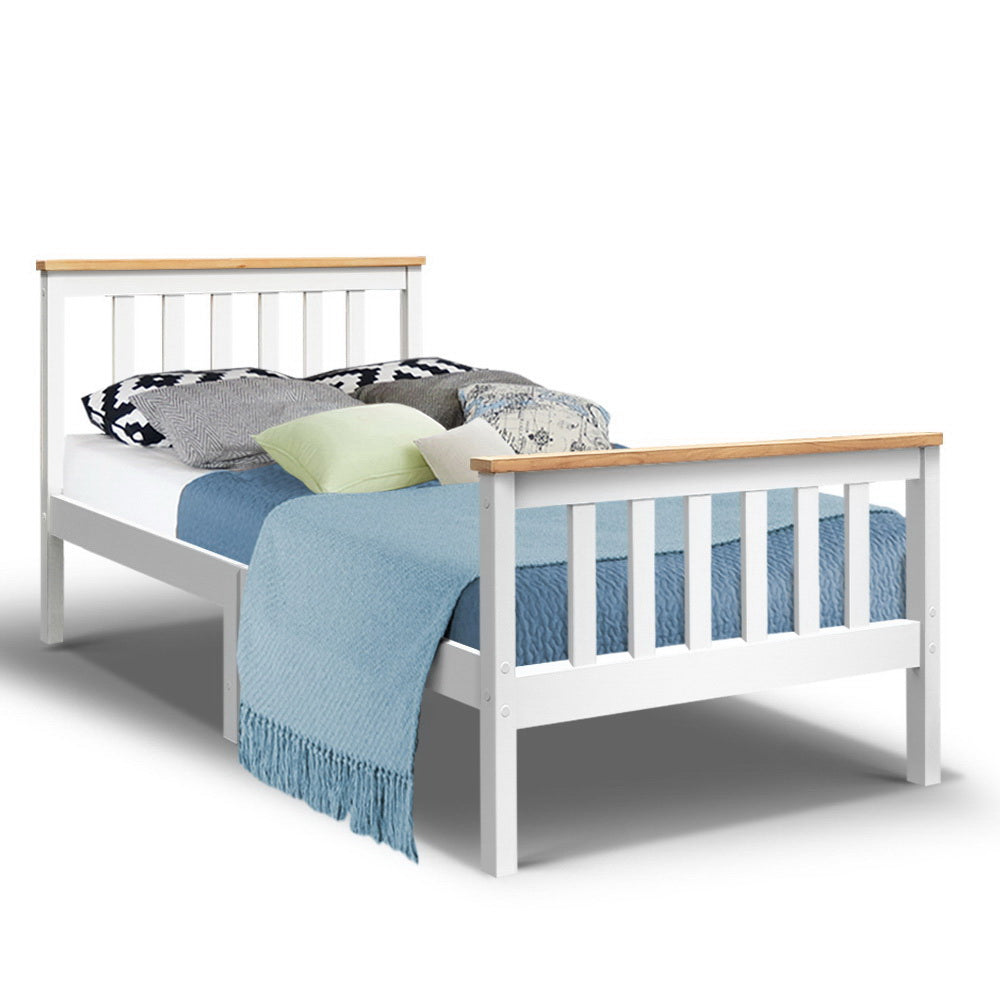 Kewarra Solid Wood Single Bed Frame - White Queen Size Platform Bed with Headboard - Perfect for Small Bedrooms, Guest Rooms & Kids Rooms