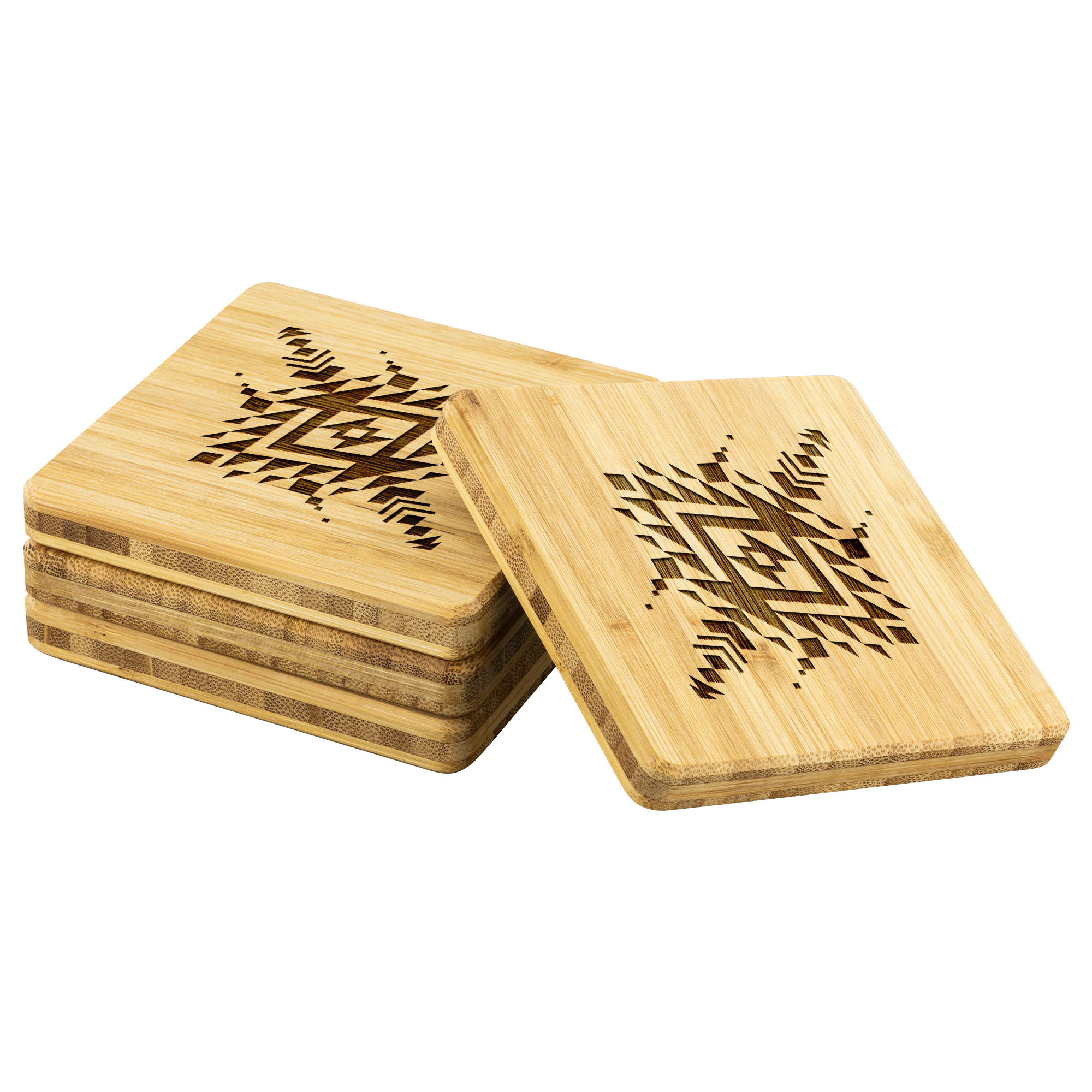 4-Pack Wooden Coasters with Southwestern Design - Perfect for Home Decor, Coffee Tables & Holiday Gifts (Christmas, Housewarming, Hostess)