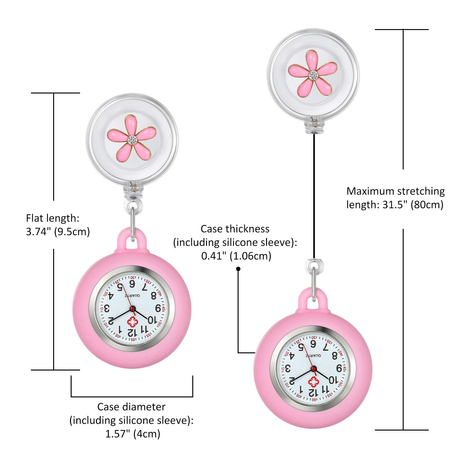 Lancardo Clip-On Nurse Watch for Doctors & Nurses - White Silicone Retractable Fob Watch with Cute Leaves Pattern - Perfect for Medical Professionals, Clinical Shifts & Healthcare Work