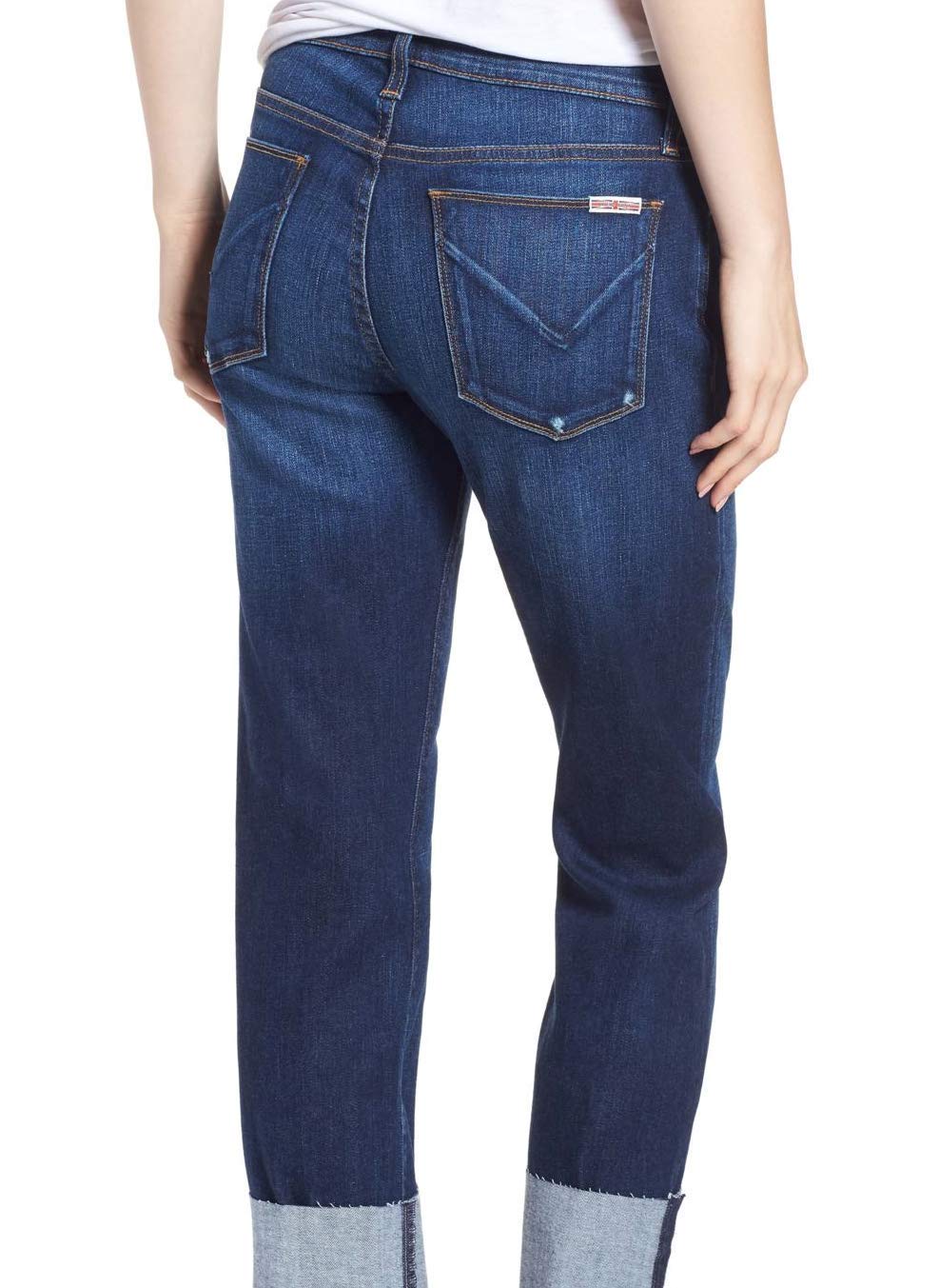 HUDSON Women's Deep Cuff Cropped Jeans - High Waist Distressed Denim Pants for Casual Outfits & Street Style