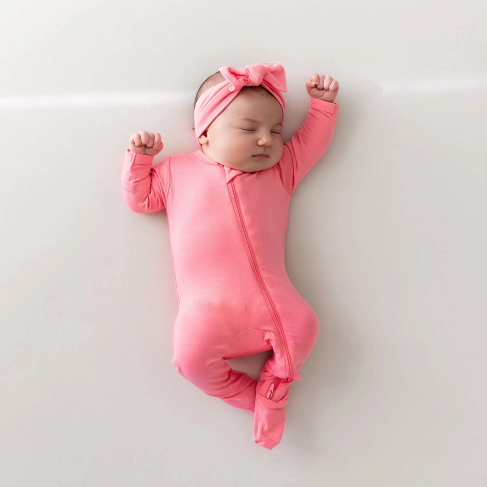 Kyte Baby Zippered Footie Pajamas - Soft Organic Cotton Baby Sleepsuit with Feet (Guava Pink) - Cozy & Breathable for Newborns, Infants & Toddlers - Perfect for Nighttime Sleep, Naptime & Playdates