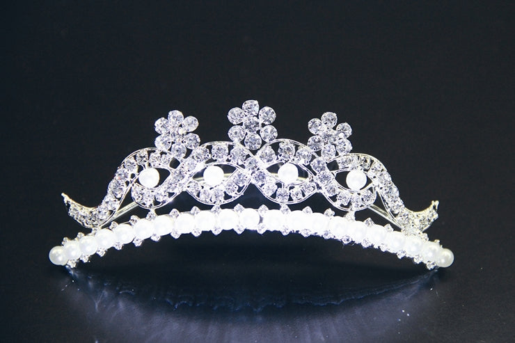 Elegant TR0190 Crystal & Pearl Tiara for Women - Bridal Headpiece, Wedding Accessory, Prom Crown, Pageant Hair Jewelry - Perfect for Brides, Dances & Special Occasions