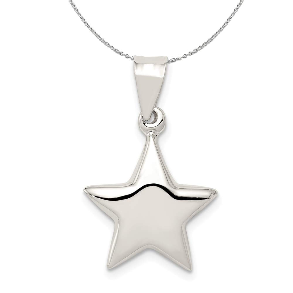 Black Bow Jewelry Sterling Silver 15mm Polished 3D Hollow Star Necklace for Women, Perfect for Everyday Wear, Gift Giving, and Special Occasions