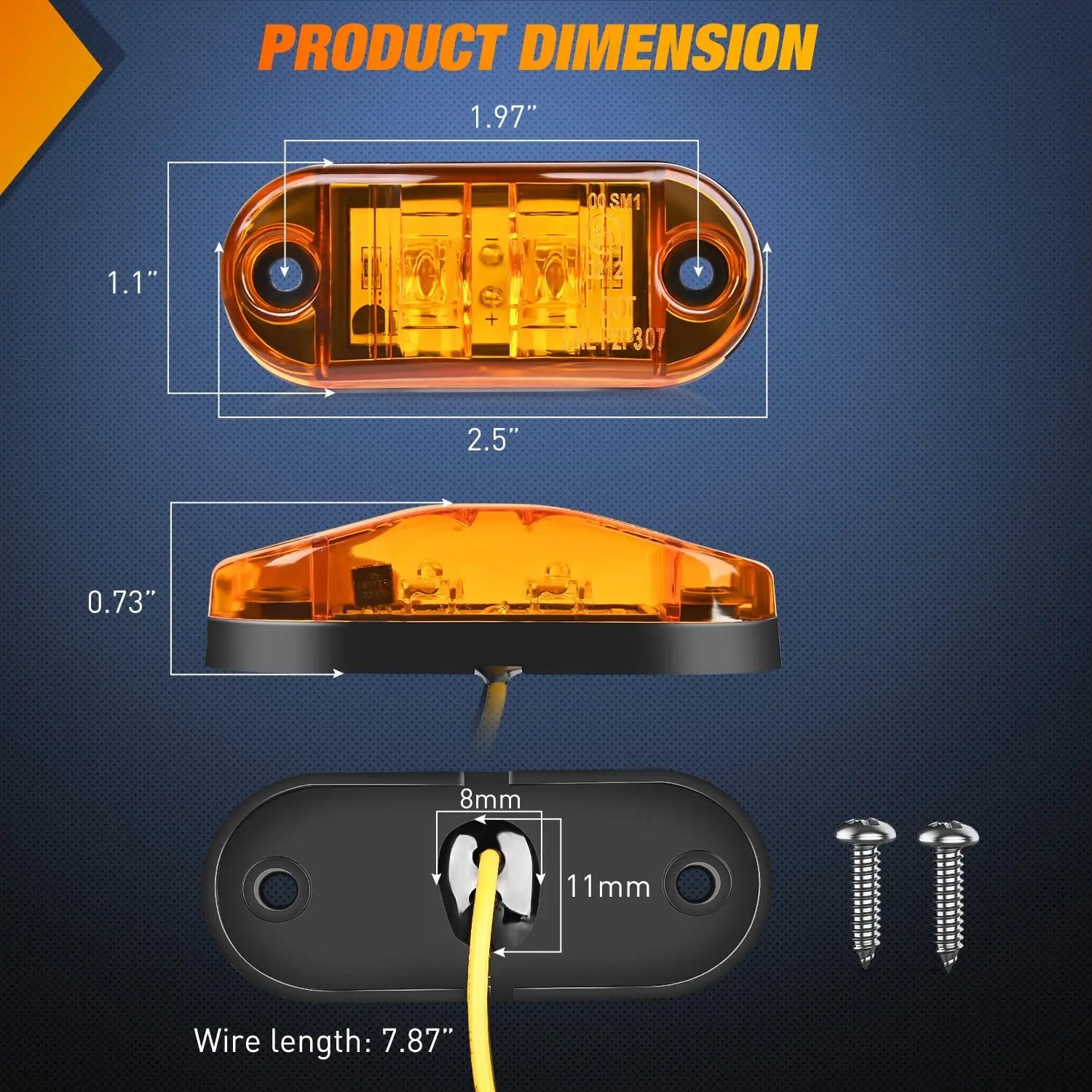 2.5 Inch Oval Amber Side Marker Lights - 10 Pack - DOT Approved LED Clearance Lights for Trucks, Trailers, RVs & Boats - Waterproof & Durable for Outdoor Use