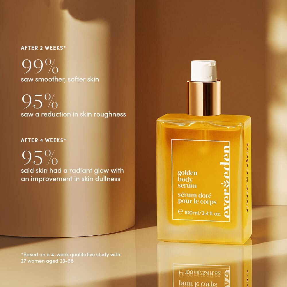 Evereden Golden Body Serum 3.4 fl oz - Botanical Hydrating Body Oil for Women & Men | Clean, Vegan Moisturizer for Dry Skin | All-Over Nourishment & Glow | Perfect for Daily Use, Post-Shower & Massage