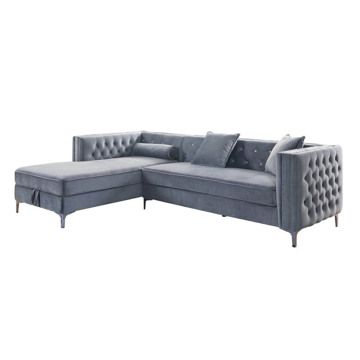 Celeste Grey 2-Piece Sectional Sofa with Left Side Storage Chaise - Modern L-Shaped Couch for Living Room, Family Room & Small Spaces