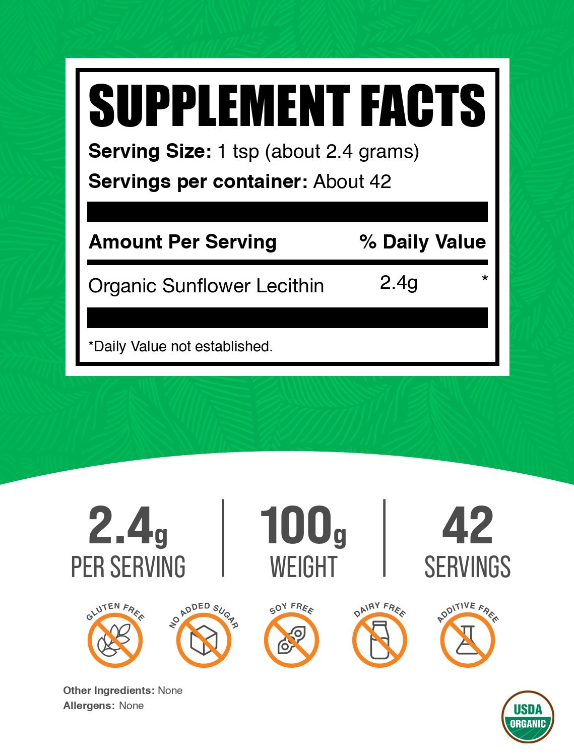 Organic Sunflower Lecithin Powder - Non-GMO, Gluten-Free Supplement for Brain Health & Smoothie Boosting - Perfect for Baking, Coffee Creamer & Vegan Recipes