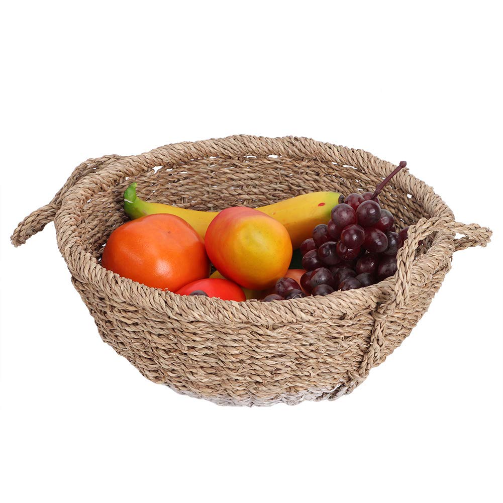 Vintage Woven Grass Fruit Basket & Bread Holder - Eco-Friendly Food Storage Container & Kitchen Organizer - Perfect for Picnics, Farmhouse Decor, and Pantry Organization