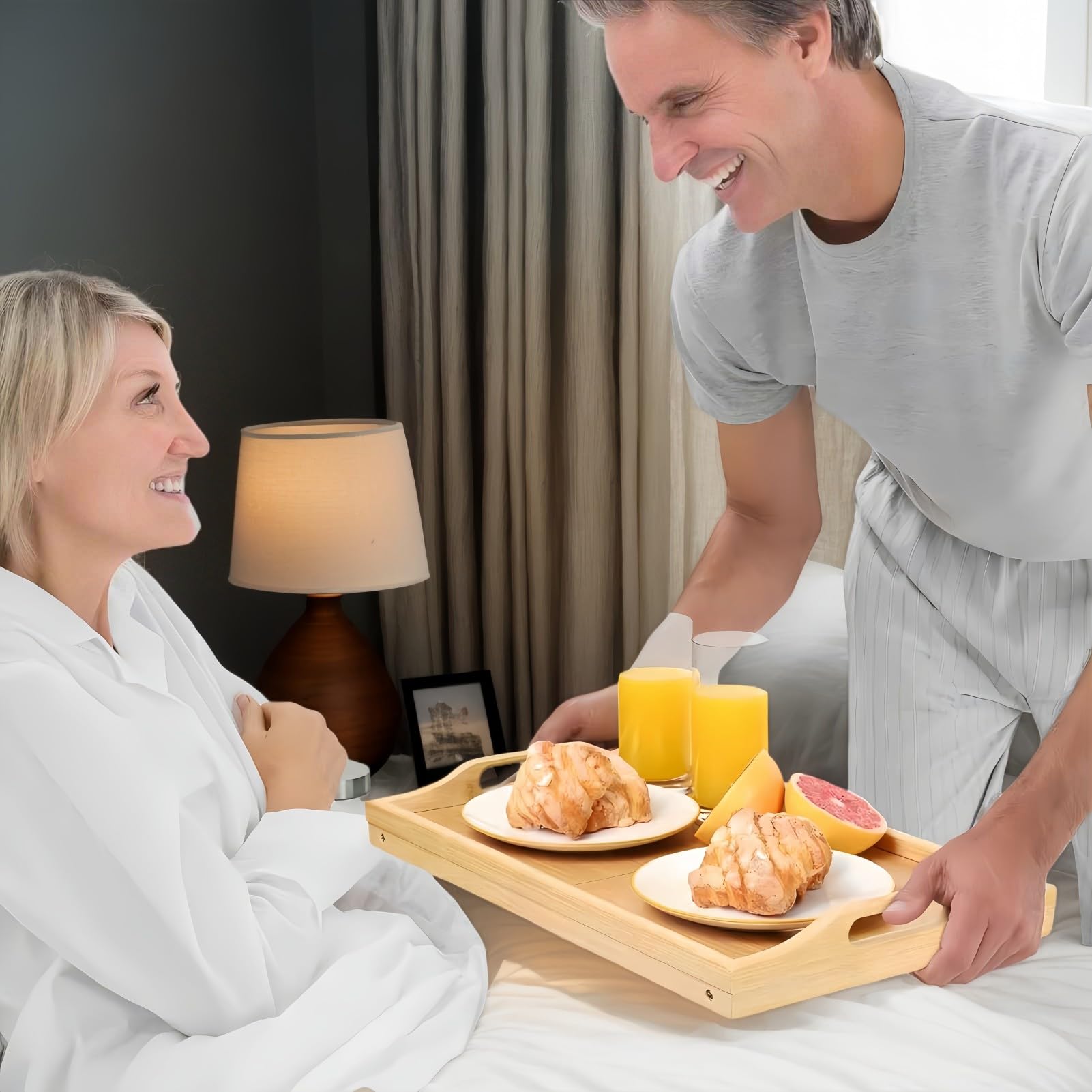 Foldable Wooden Bed Tray with Adjustable Legs - Breakfast, Snack & Work Tray for Sofa, Bed or Lap Desk - Perfect for Eating, Working & Relaxing in Bed or Living Room