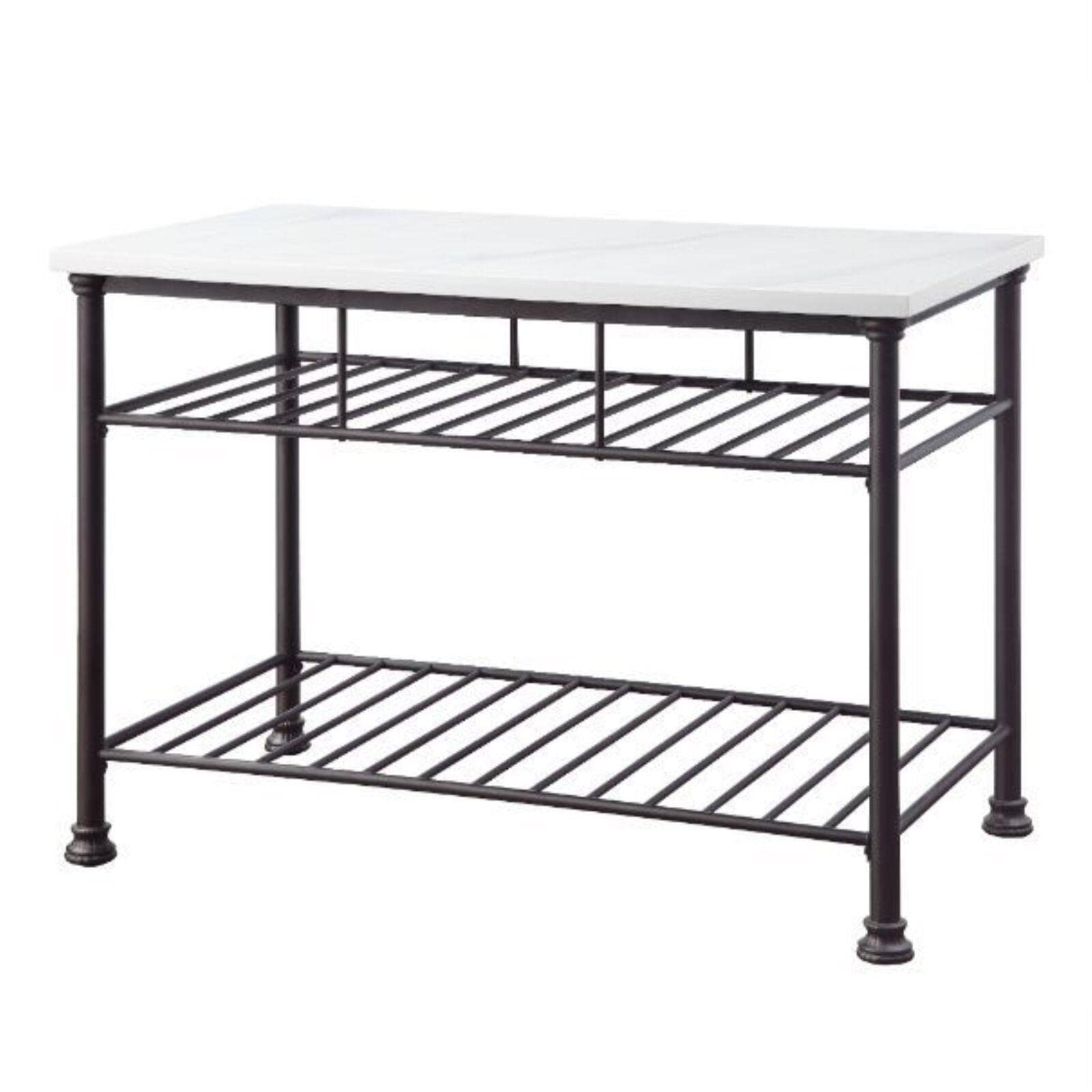 White Cultured Marble Kitchen Island with Gray Finish - Mobile Kitchen Cart with Wheels, Small Kitchen Table & Workstation for Meal Prep, Dining & Extra Storage | Perfect for Small Spaces & Apartment Kitchens