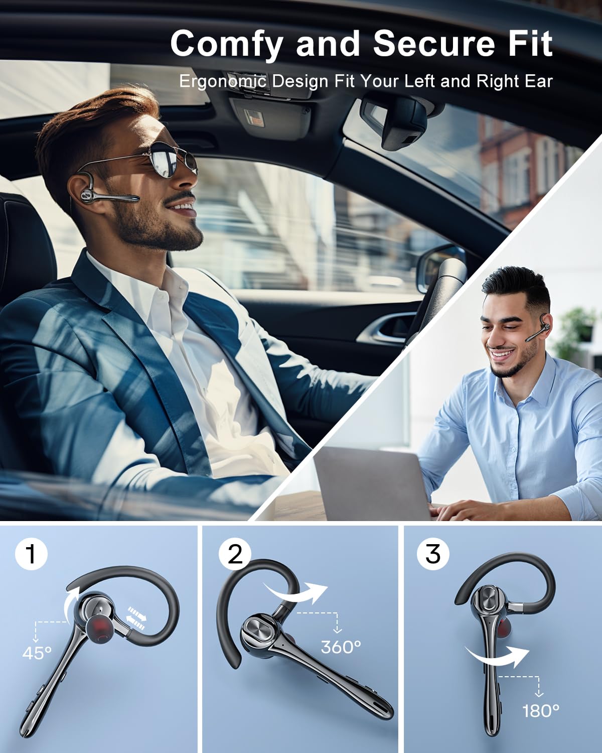 Wireless Bluetooth Earbuds with Noise Canceling Mic - 160H Standby, Hands-Free Single Ear Headphones for iPhone, Android, Samsung, PC, TV & Gaming | Perfect for Work Calls, Driving, and Online Meetings