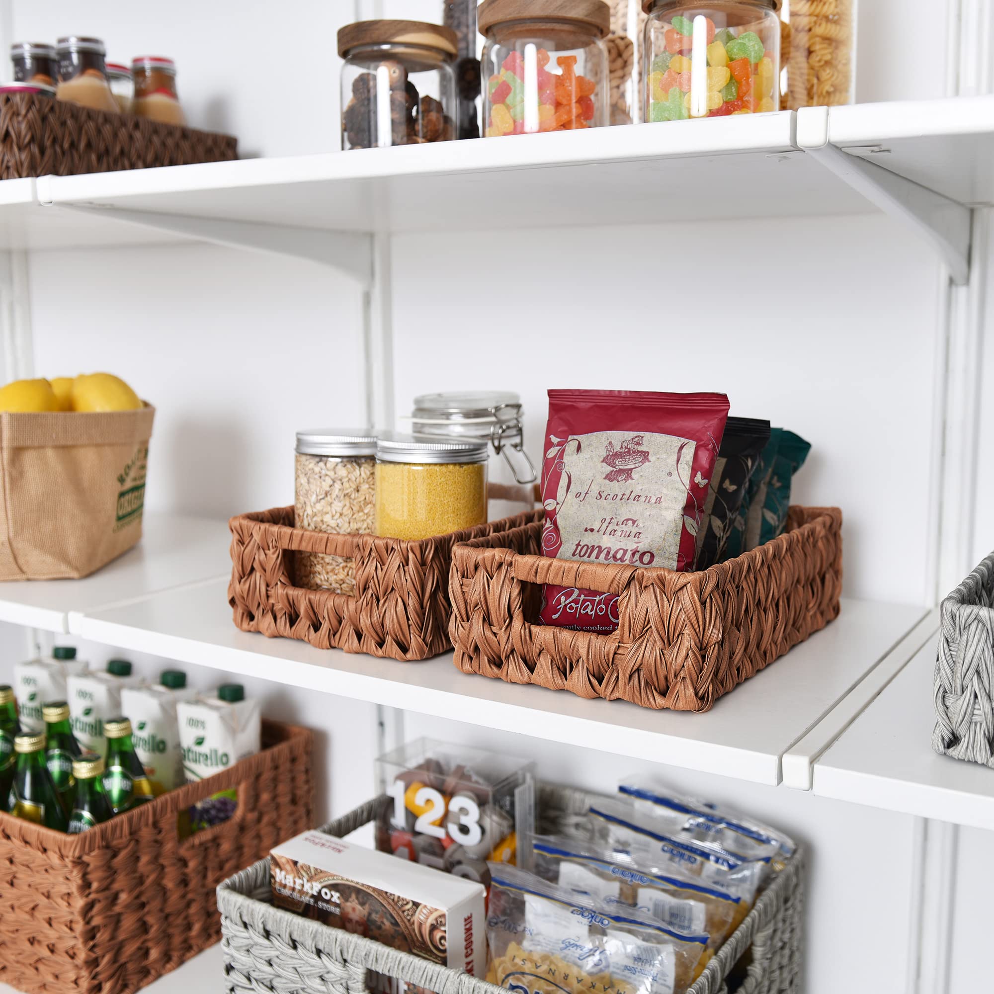 GRANNY SAYS Small Wicker Storage Basket Set of 2 - Waterproof Woven Organizing Baskets for Shelves, Kitchen, Bathroom | Perfect for Food, Tableware & Home Organization (Caramel Orange)