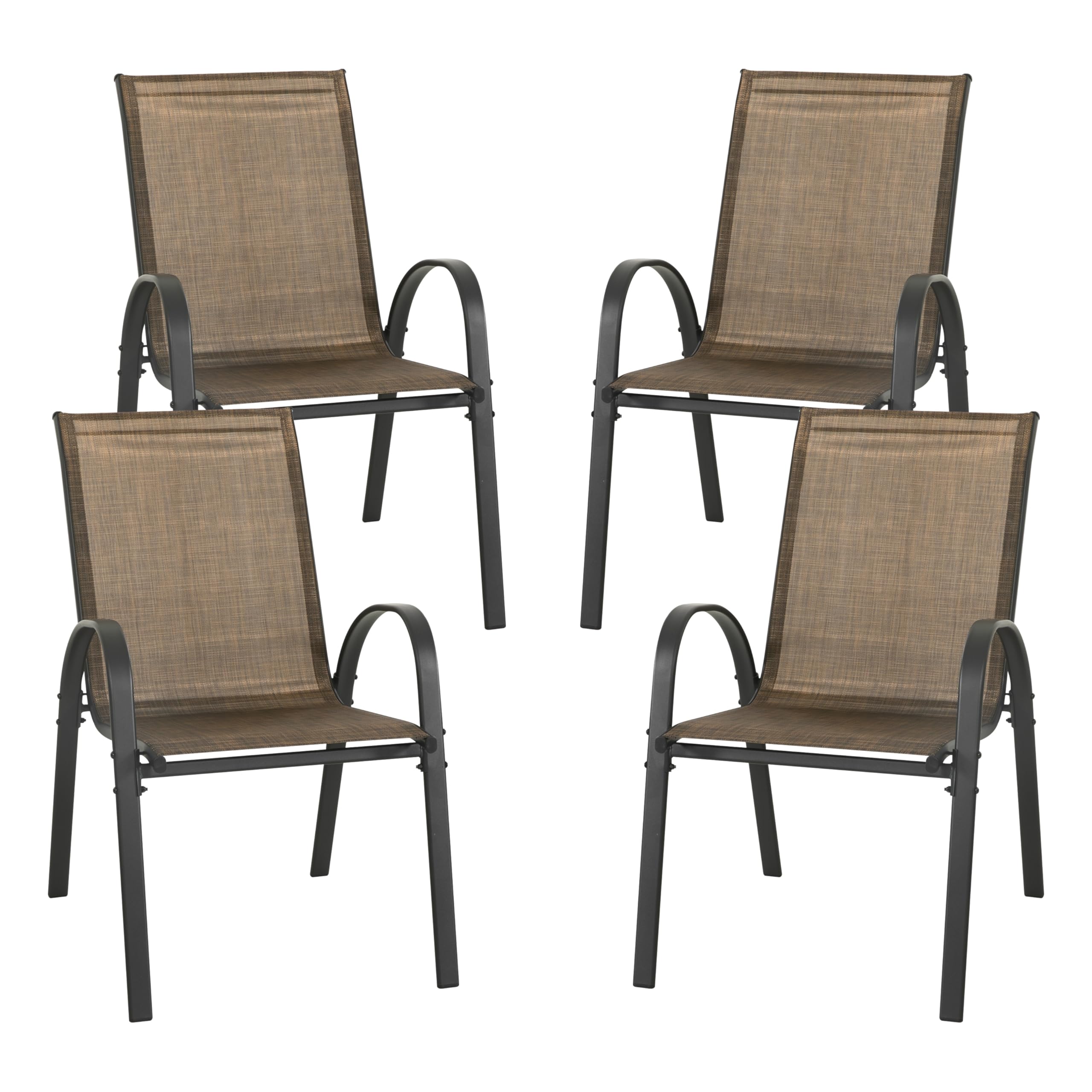 NUU GARDEN Patio Dining Chairs Set of 4 - Stackable Outdoor Chairs with High Back, All-Weather Textilene & Durable Metal Frame - Breathable Garden Chairs for Backyard, Deck, Poolside - Perfect for Outdoor Dining, Lounging & Entertaining (Brown)