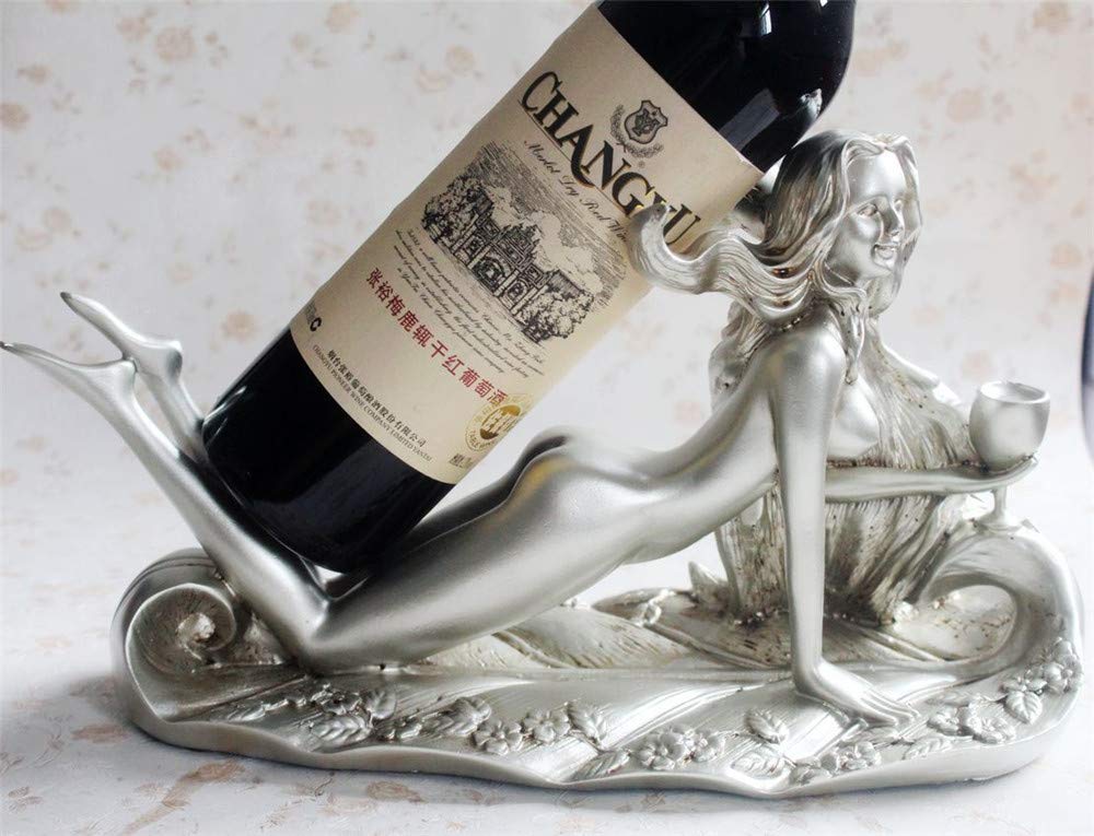 Elegant Silver Resin Wine Bottle Holder - Sexy Girl Wine Rack & Character Statue Home Decor | Perfect for Wine Cellar, Bar Counter & Gift Giving
