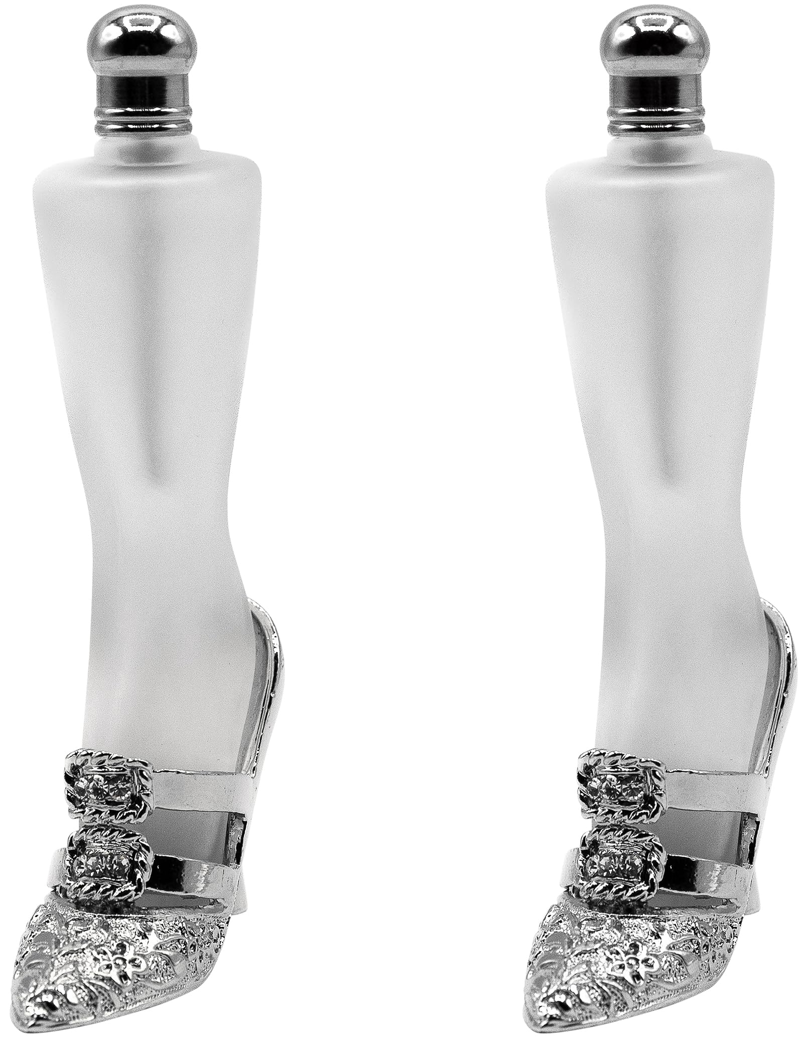 Stephanie Imports Set of 2 Vintage Stiletto Shaped Refillable Perfume Bottles with Floral Silver Straps - Elegant Travel Size Perfume Containers for Women, Perfect Gift for Bridesmaids & Home Decor