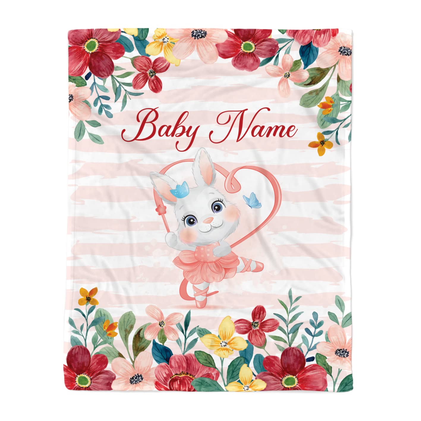 Personalized Baby Rabbit Blanket - Soft Fleece Bunny Blanket for Girls & Kids - Ballet Rabbit Swaddle Blanket - Cozy Bunny Baby Blanket for Nursery, Gift, and Cuddling