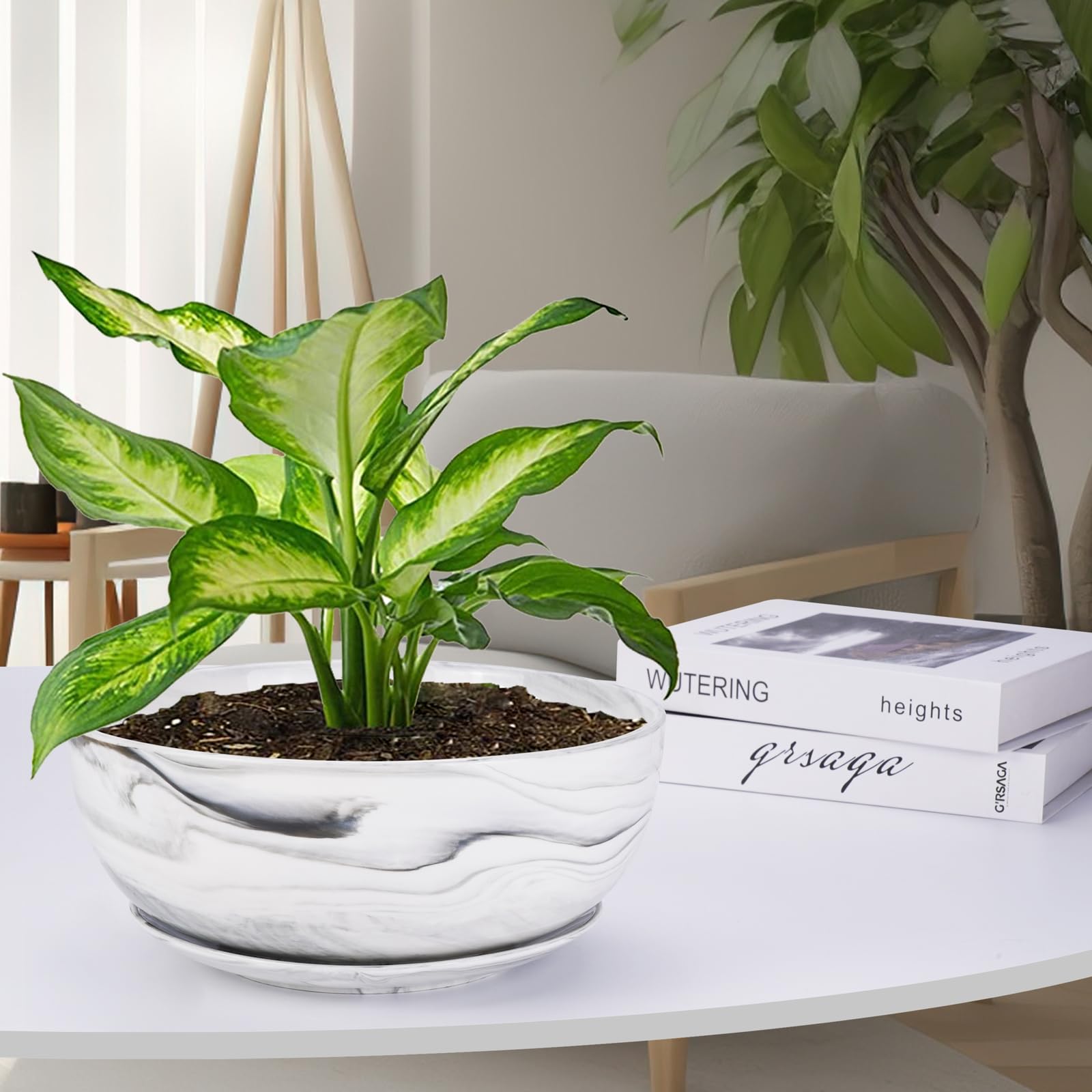 G EPGardening 10 Inch Large Marble Pattern Ceramic Planter Pot - Indoor/Outdoor Succulent & Flower Container for Home, Office, Garden Decor | Perfect for Plants, Herbs, and Decorative Displays