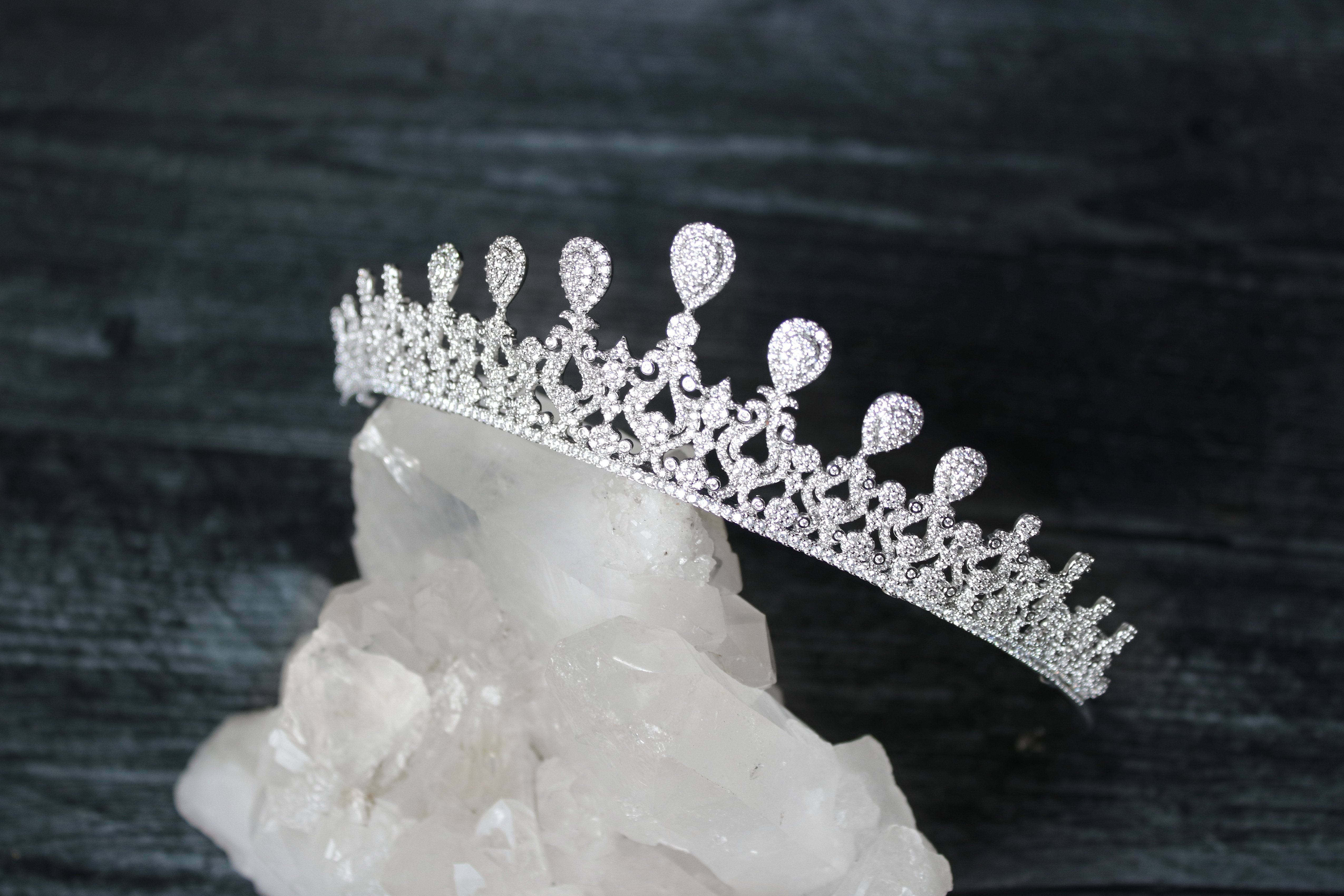 GRACE Simulated Diamond Bridal Tiara - Sparkling Crystal Wedding Headpiece for Bride, Princess, Prom & Special Occasions