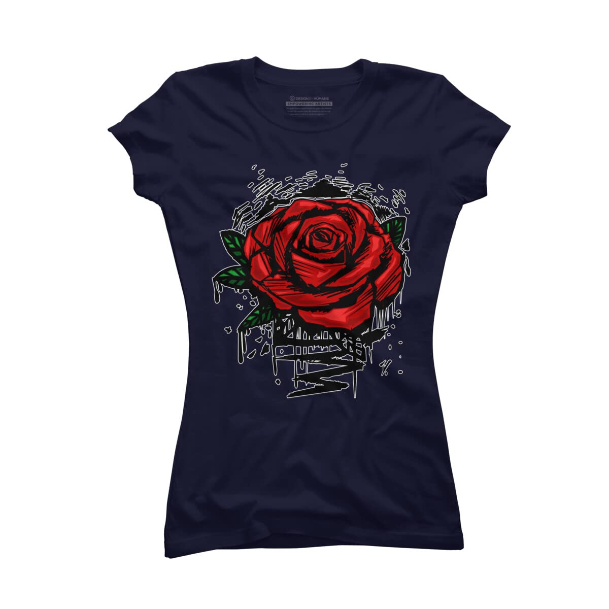 Design By Humans Junior's Rugged Rose by Adamzworld T-Shirt - Trendy Graphic Tee for Women - Perfect for Casual Wear, Street Style & Everyday Outfits