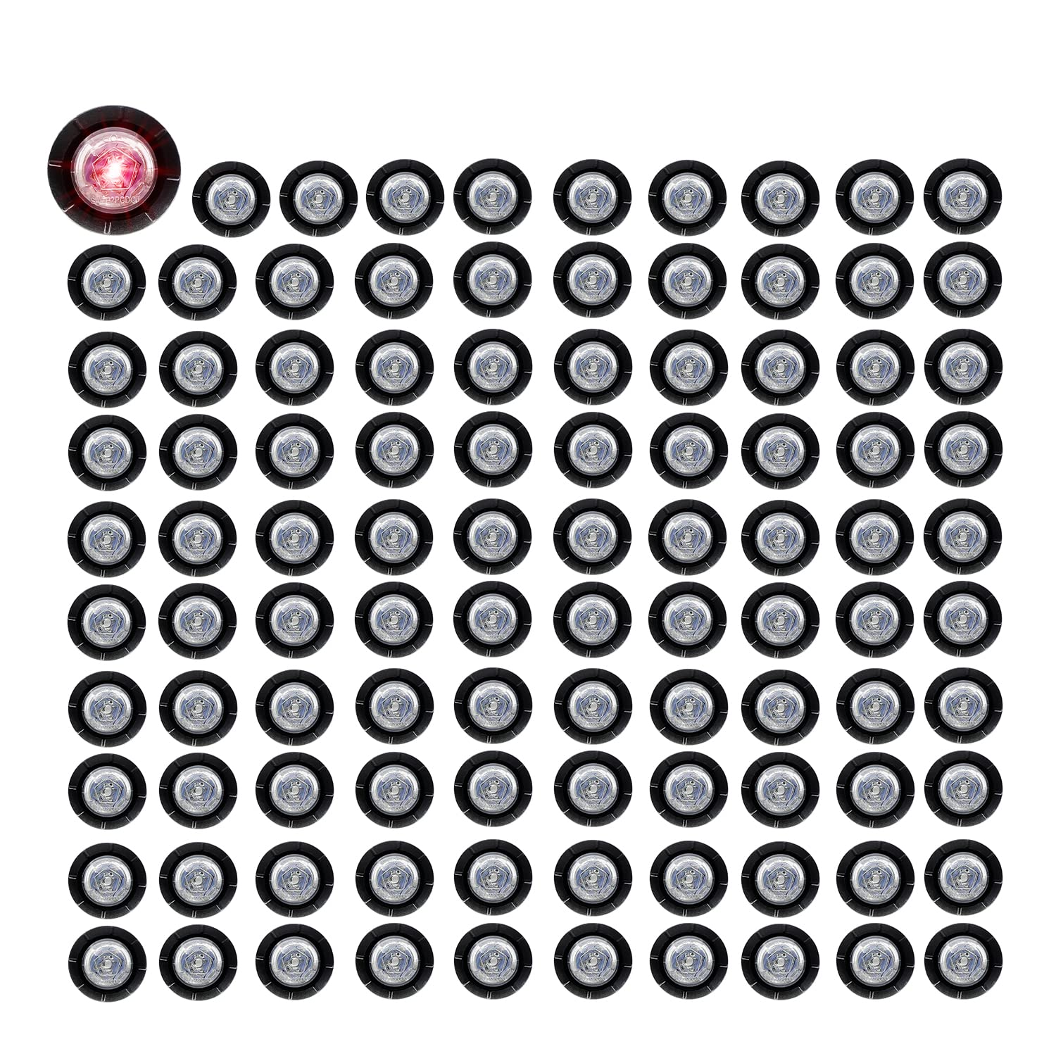 3/4 Inch Mini Round Clear Lens Red LED Clearance Indicator Lights - Sealed Side Marker Lamps for Pickup, Tow Truck, Bus, Trailer & Boat - 12V DC (Pack of 100) - Perfect for Vehicle Safety & Nighttime Visibility