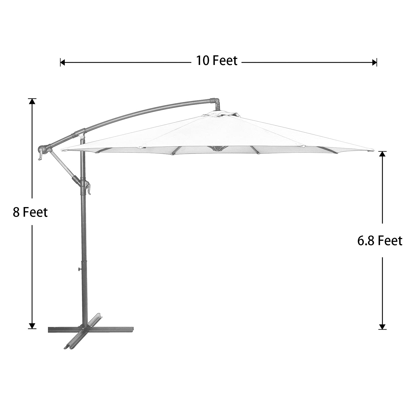 10 Ft Navy Blue Outdoor Cantilever Patio Umbrella with Crank & Cross Base - 8 Ribs, Offset Hanging Market Umbrella for Poolside, Deck, Garden, and Backyard Relaxation