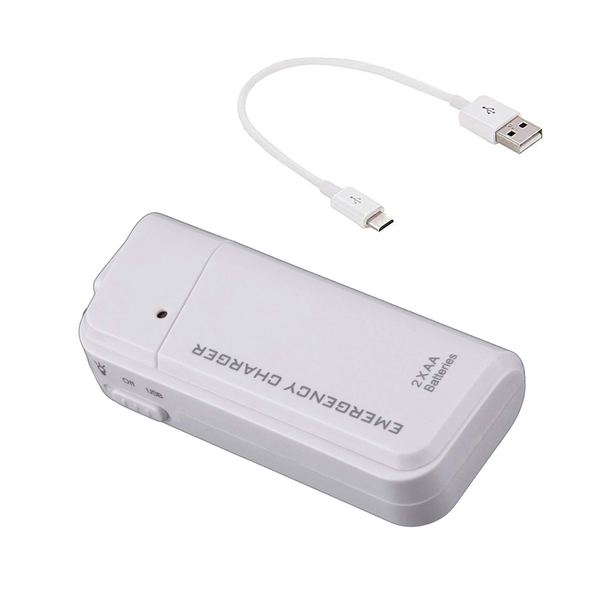 Portable AA Battery Travel Charger for iPhone SE 2 - Emergency USB-C Power Bank with LED Light (2 AA Batteries, White) | Perfect for Camping, Hiking & Power Outages