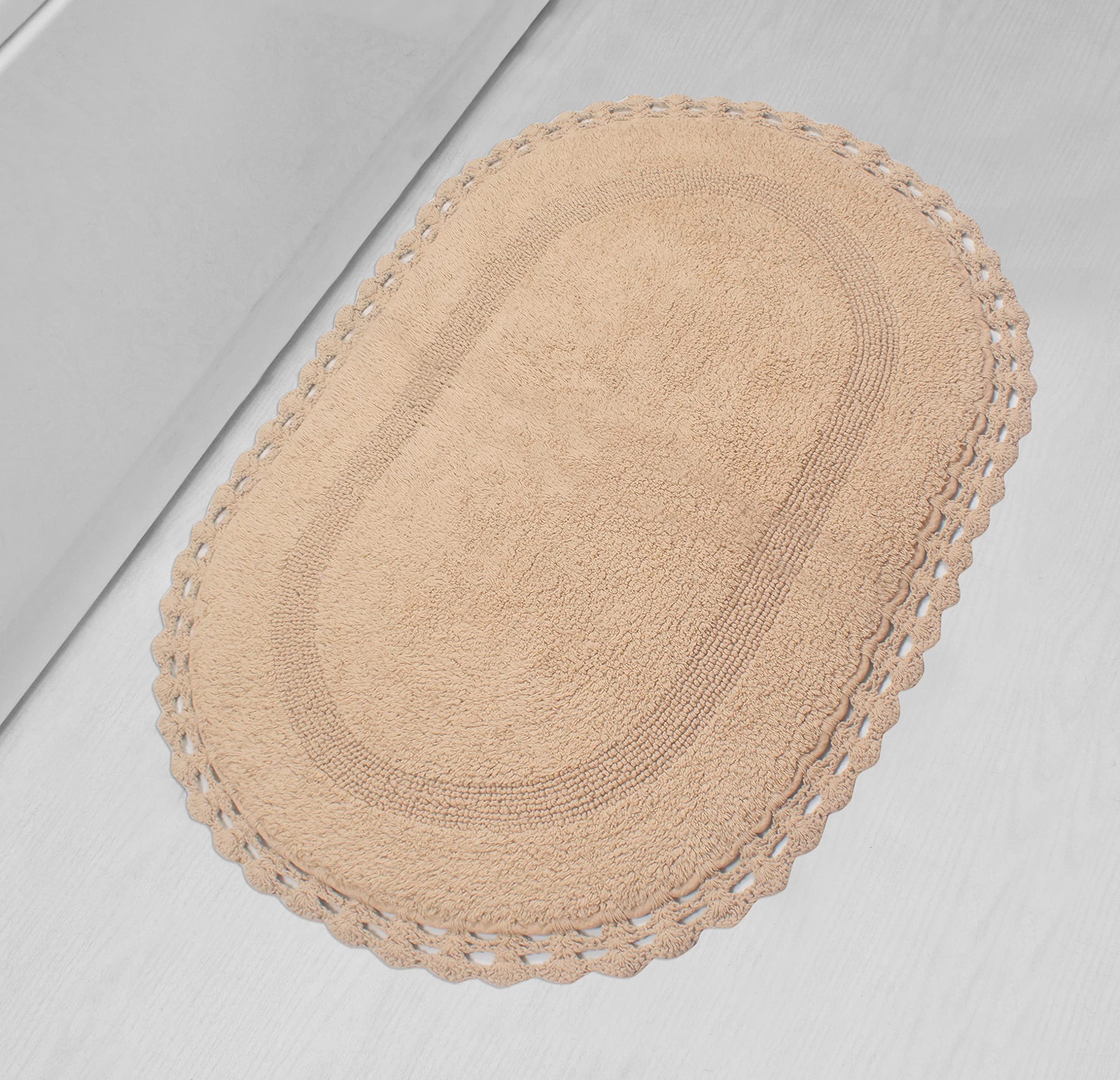 Home Weavers Hampton Reversible Crochet Bath Mat Set - 100% Cotton Washable Bathroom Rug, Ultra Soft & Absorbent Non-Slip Bath Mat for Bathroom & Kitchen, 24