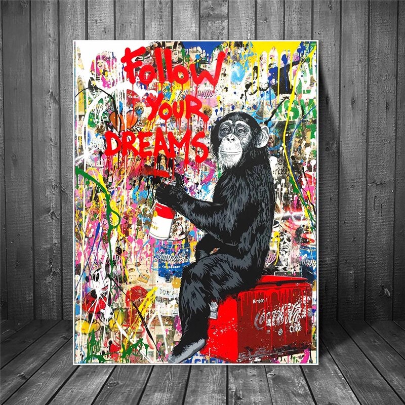 Banksy Follow Your Dreams Canvas Art Print - Modern Graffiti Wall Decor for Living Room, Bedroom & Office - Unique Urban Street Art Poster