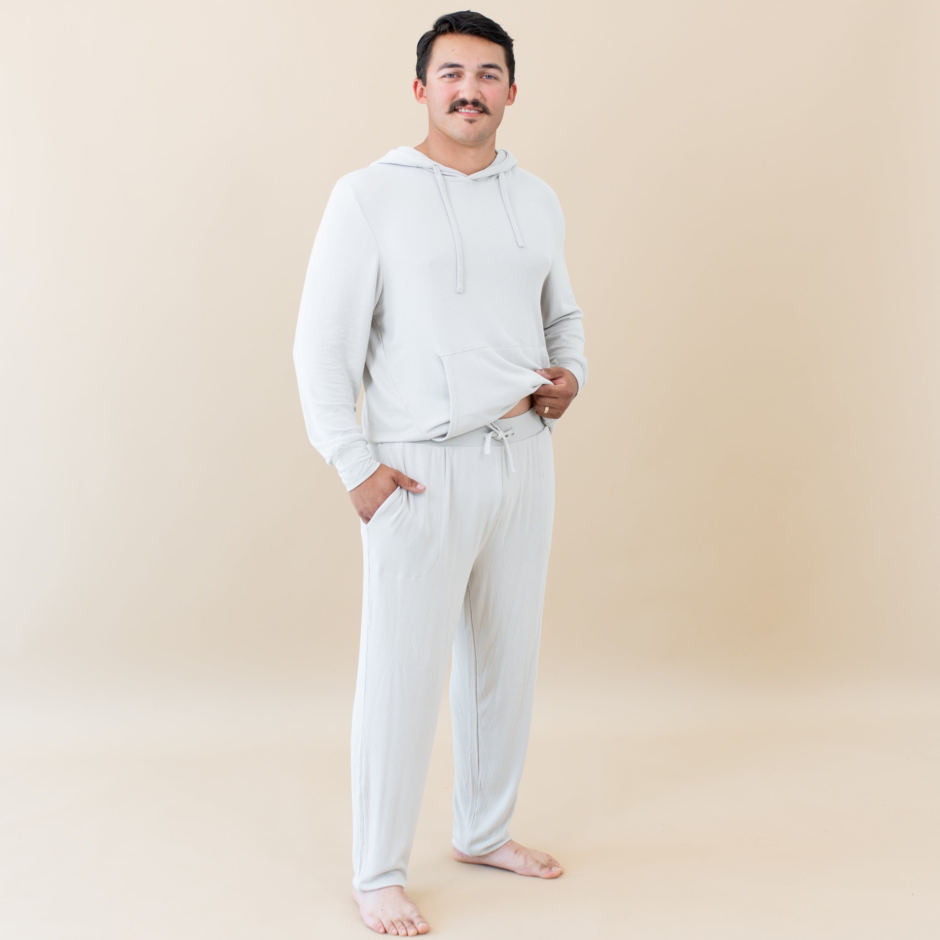 Men's Ribbed Jogger Pants in Oat - Comfortable Stretch Sweatpants for Casual Wear, Gym & Lounge