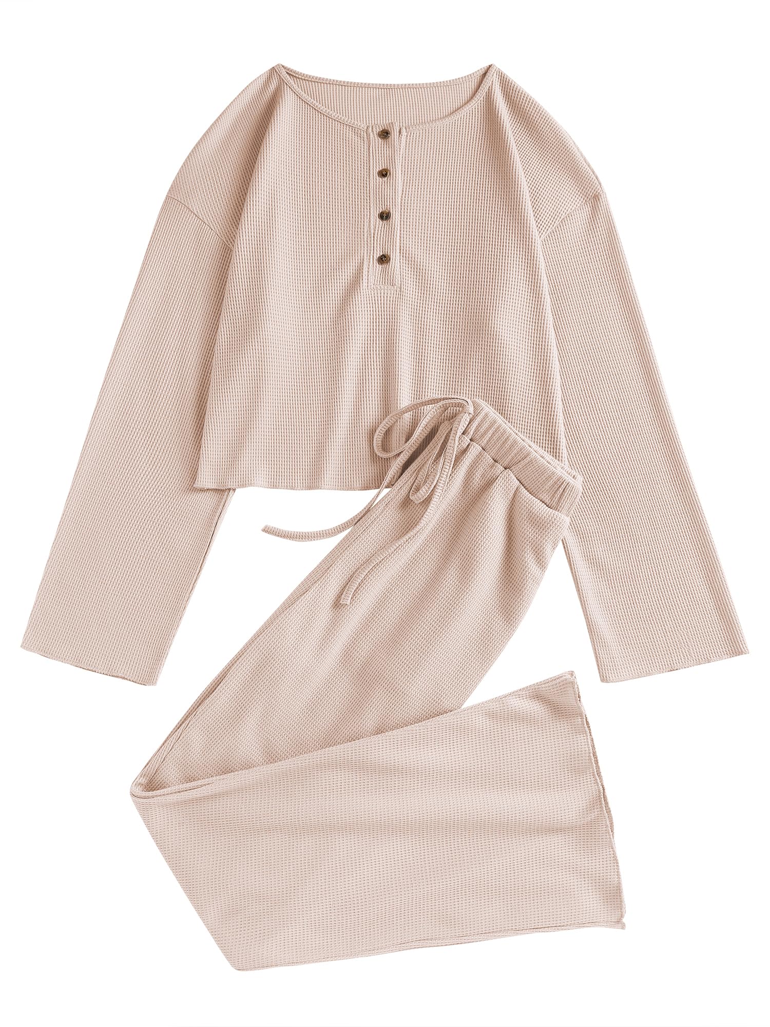 ZAFUL Women's Waffle Knit Pajama Set - 2 Piece Lounge Outfit with Pullover Top & Pants, Comfortable Loungewear Matching Sweatsuit with Pockets - Perfect for Sleepwear, Yoga, and Relaxing at Home