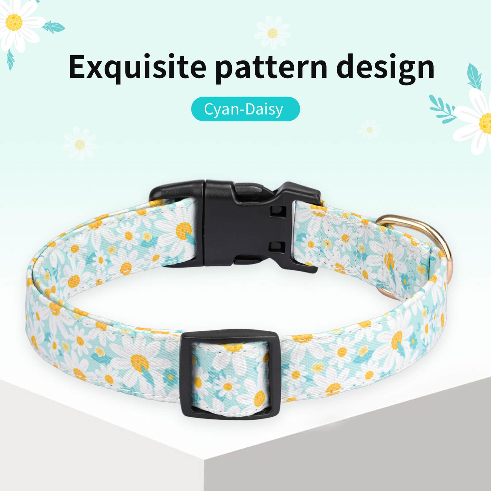 Adjustable Buckle Dog Collar with Flower Design - Soft & Stylish Pet Collar for Small, Medium & Large Dogs (XS, Cyan-Daisy) | Perfect for Daily Walks, Training & Fashion Accessories for Girl & Boy Dogs