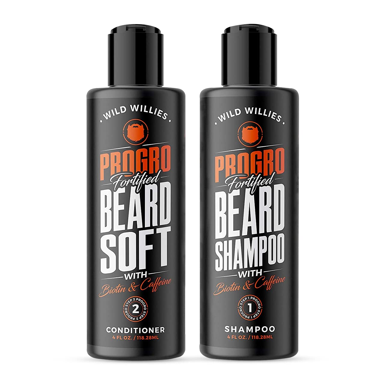 Wild Willies Beard Shampoo & Conditioner Set - Biotin & Caffeine Enriched for Beard Growth & Hydration, 4oz - Softens & Strengthens Facial Hair for Daily Grooming & Styling
