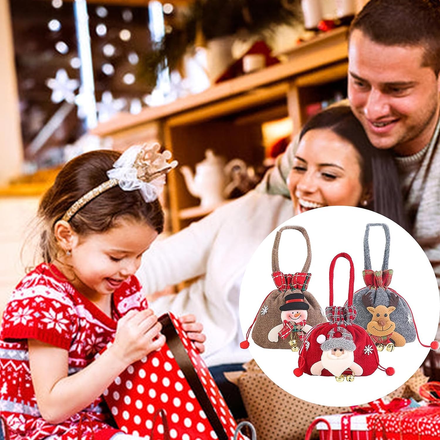 KEIGPERI Christmas Gift Bags Set - 2023 New Reusable Drawstring Doll Bags for Holiday Presents | Perfect for Christmas Gift Wrapping, Party Favors & Stocking Stuffers (1 Set)