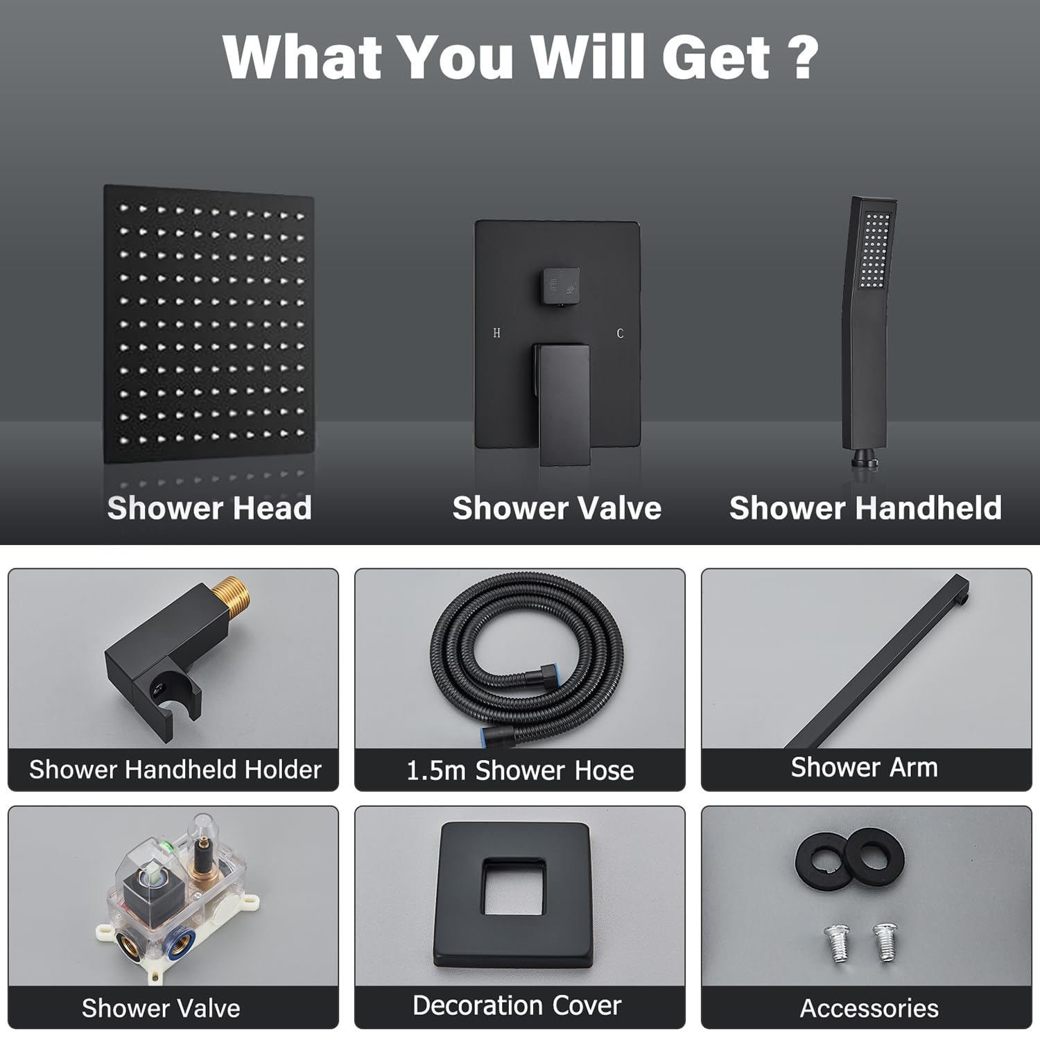 Votamuta Matte Black Shower Faucet Set - 10 Inch Rainfall Shower Head with Handheld Spray - Complete Shower System with Rough-in Valve & Trim Kit - Perfect for Modern Bathroom Renovations & Spa-Like Shower Experience