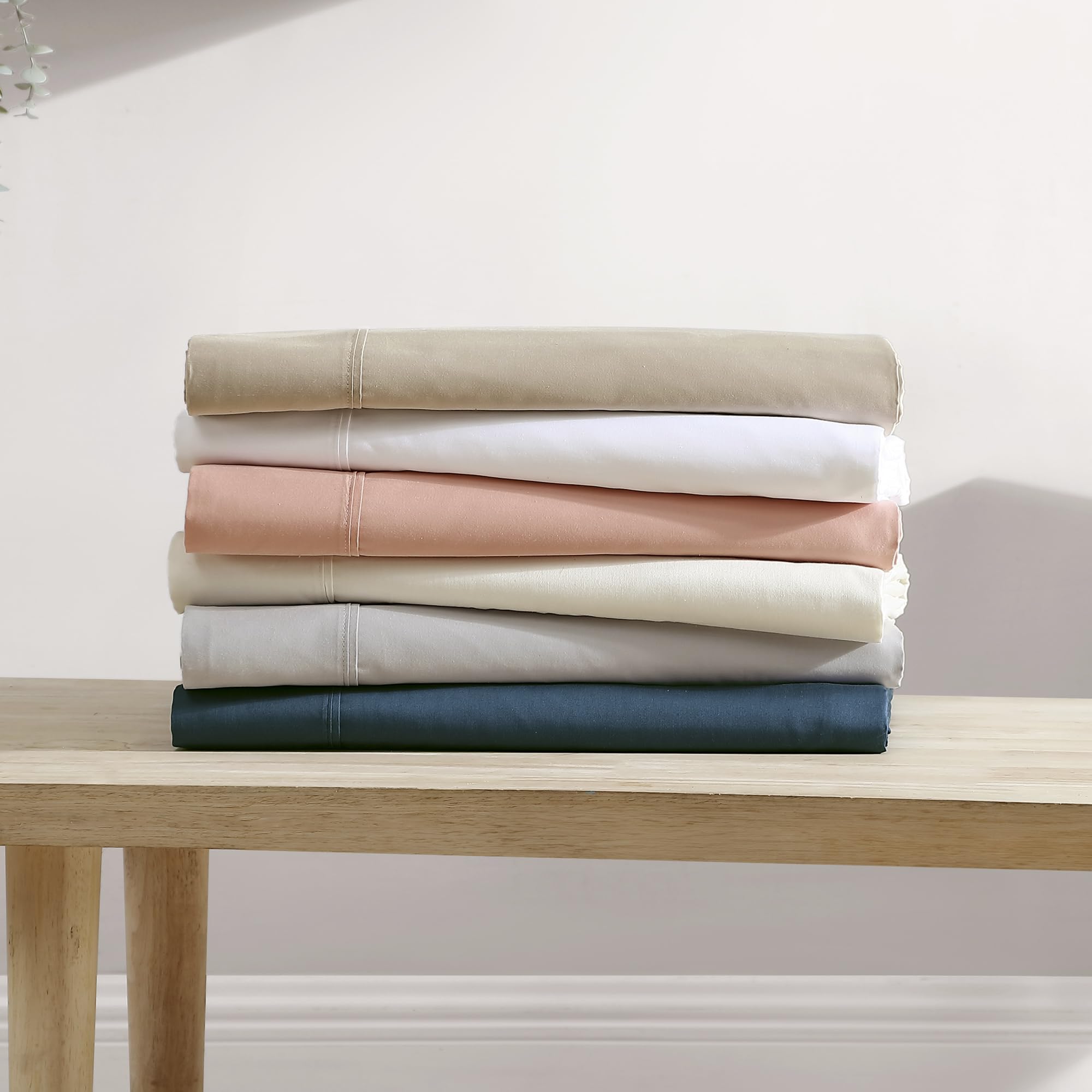 Brielle Home 400 Thread Count 100% Cotton Cooling Luxury Sateen Sheet Set - Twin Size, Vapor Grey - Hotel Quality Deep Pocket Bed Sheets for Ultimate Comfort & Breathable Sleep - Perfect for Bedrooms, Guest Rooms & Dorm Rooms