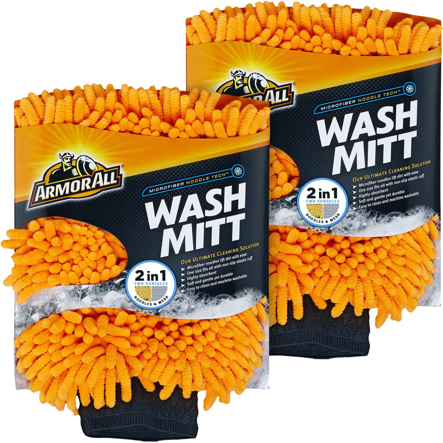 Armor All Microfiber Car Wash Mitt & Glove - Premium Dual Pack for Safe Scrubbing on Cars, Trucks, Motorcycles, RVs & Boats | Scratch-Free Cleaning for Paint Protection & Shine | Ideal for Hand Washing, Detailing & Auto Care