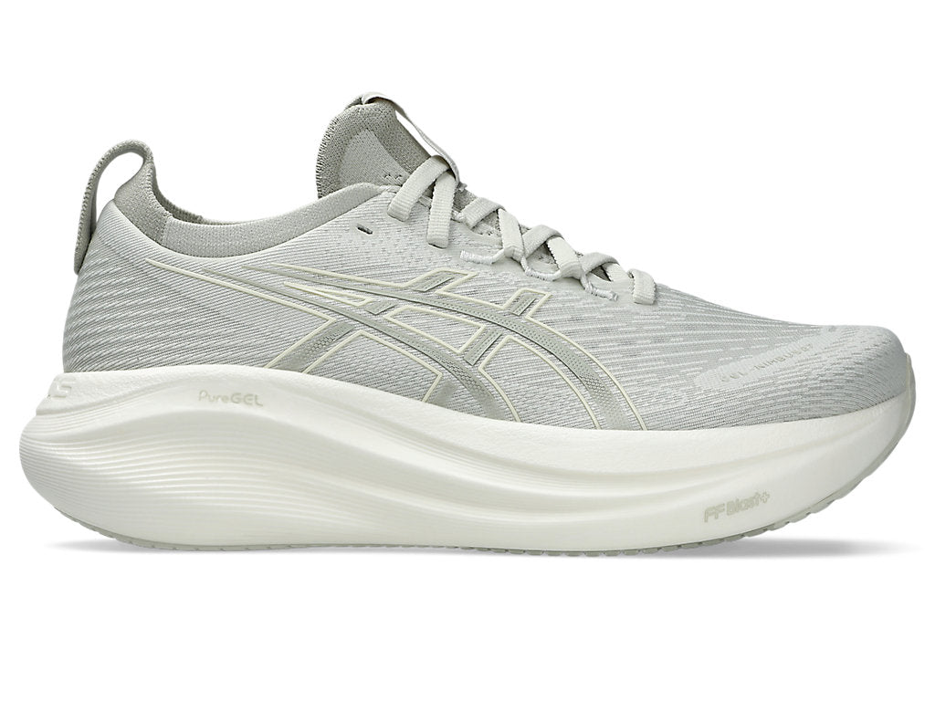 ASICS Women's Gel-Nimbus 27 Running Shoes - Lightweight Cushioned Sneakers for Jogging & Gym Workouts (Lake Grey/White Sage) - Perfect for Marathon Training & Daily Fitness