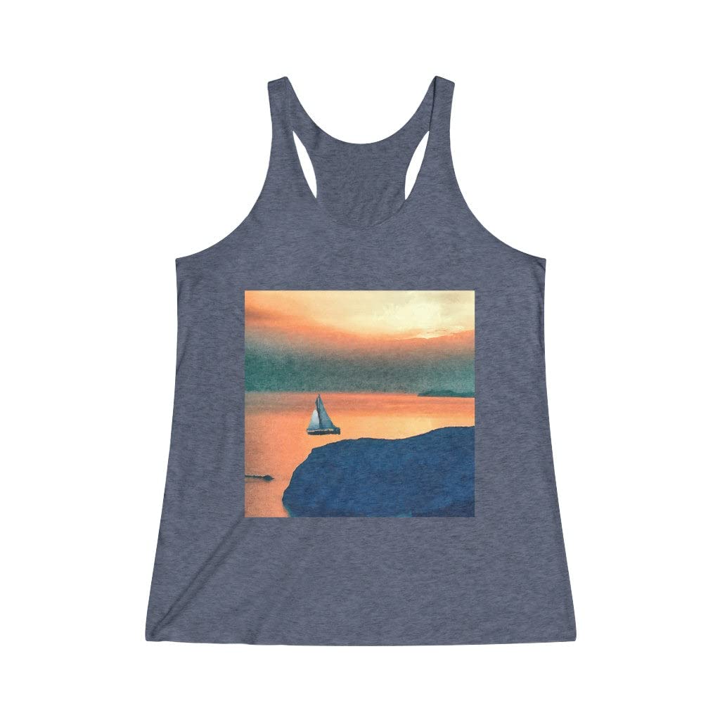 Doggylips™ Women's Tri-Blend Racerback Tank Top - Soft Breathable Sleeveless Shirt with Sunset Print (Kastro, Sifnos Greece) - Perfect for Yoga, Gym & Summer Outfits