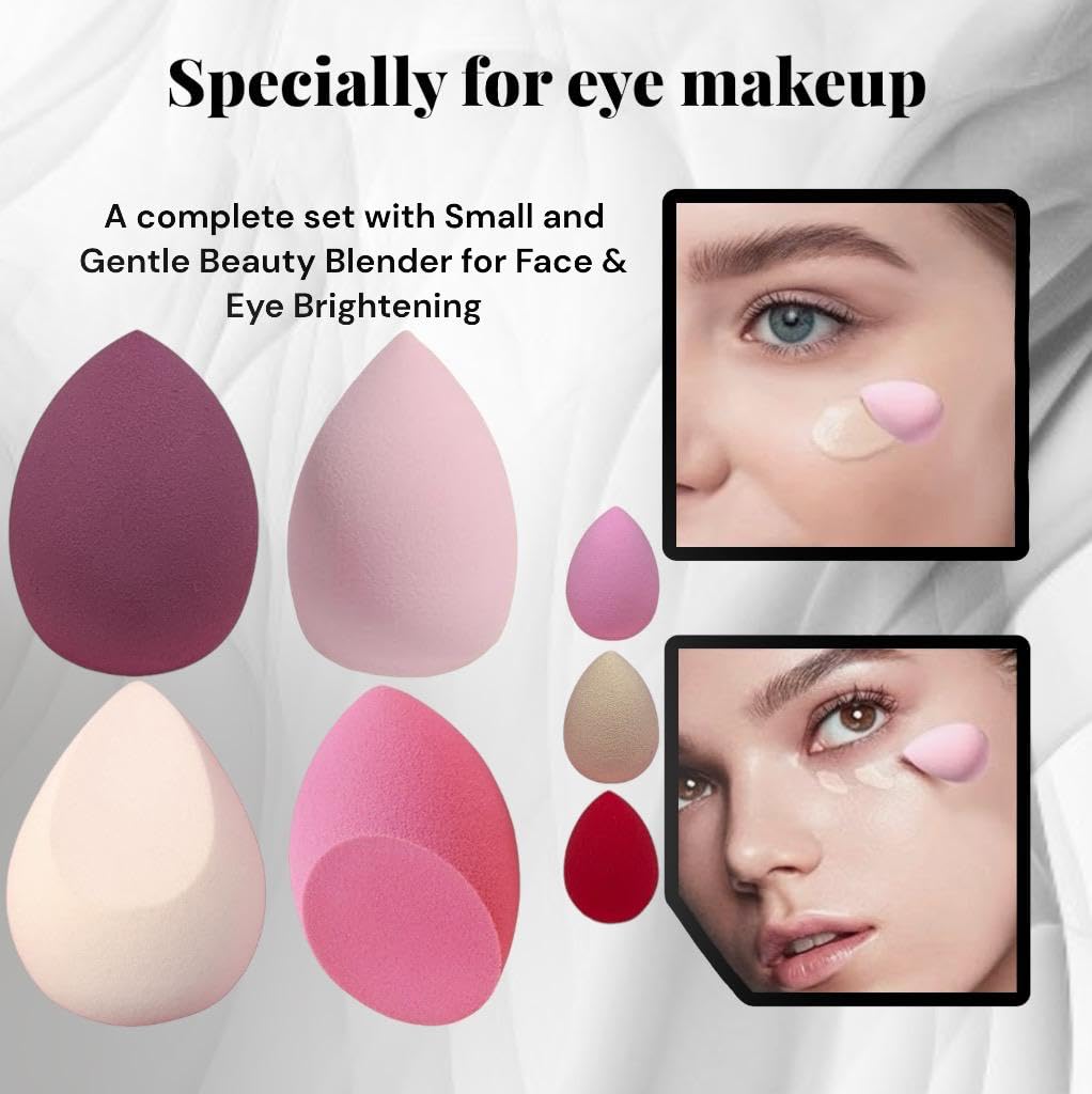 Fresh up™ Beauty Blender Makeup Sponge - Reusable & Washable Foundation Sponge for Streak-Free Application, Vegan & Latex Free, Multicolor (Pack of 7) - Perfect for Liquid Foundation, Concealer & Cream Blush Application