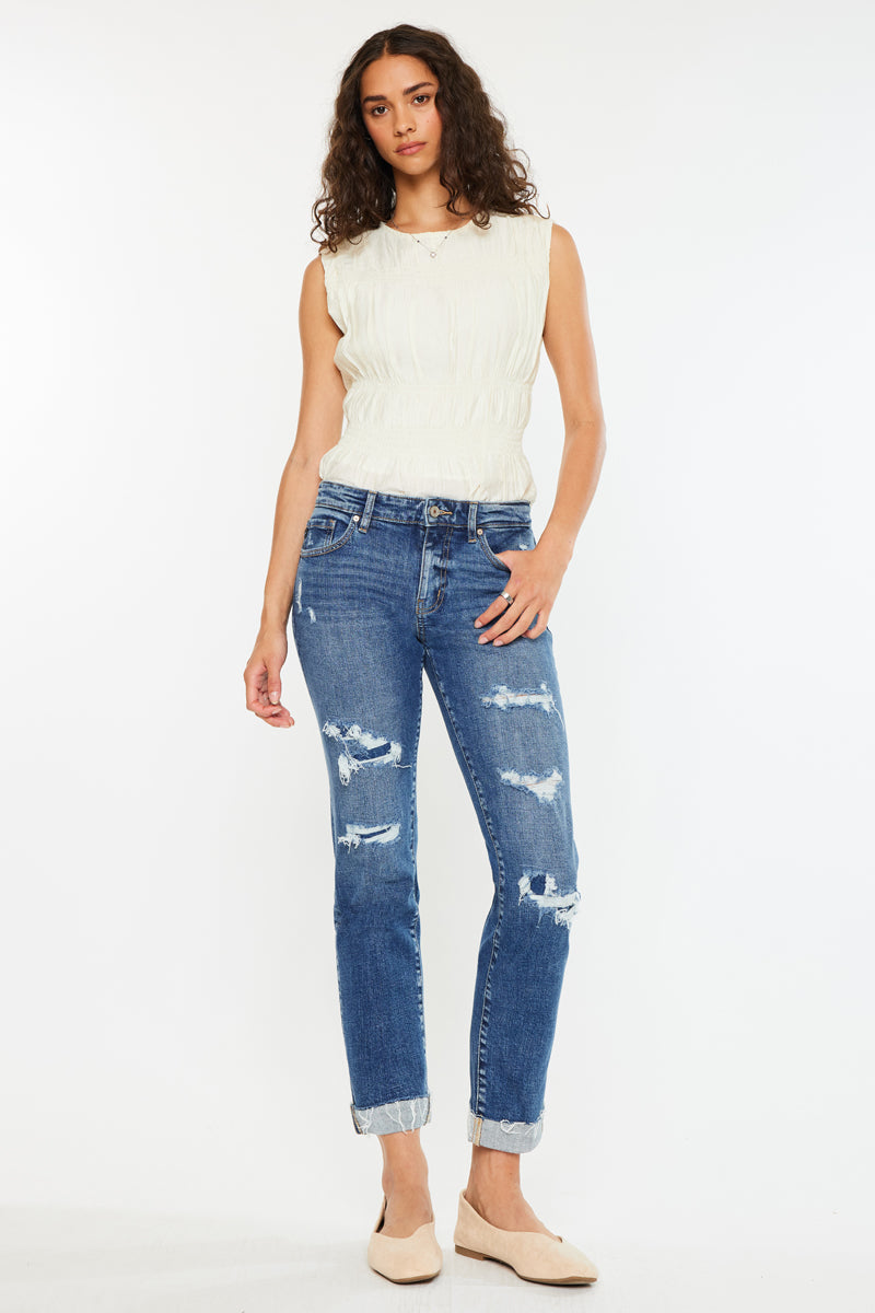 Nina Mid Rise Slim Boyfriend Jeans for Women - Comfortable Stretch Denim Pants - Casual Everyday Wear & Weekend Outfits