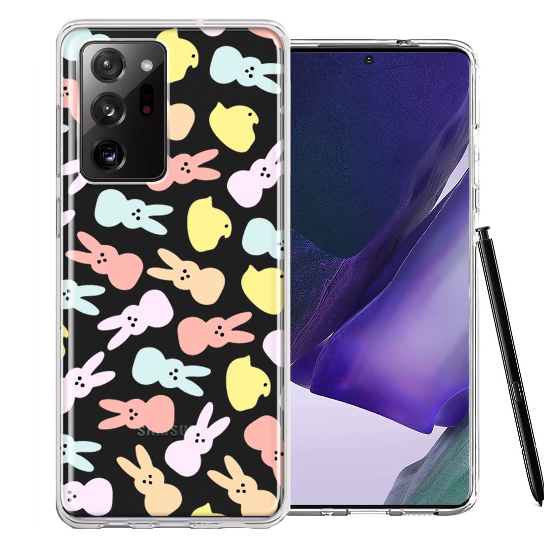 Samsung Galaxy Note 20 Ultra Case - Cute Pastel Easter Design with Polkadots, Bunny & Chick Patterns - Shockproof Phone Cover for Spring, Easter Gifts & Daily Use