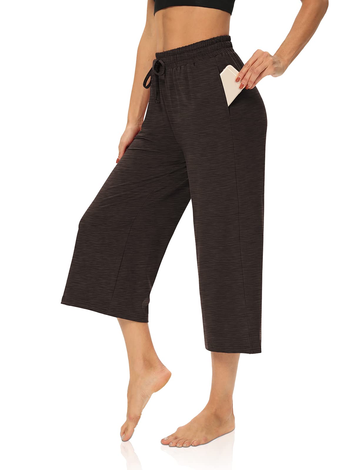 DIBAOLONG Women's Capri Pants - Loose Yoga Pants with Drawstring, Wide Leg Lounge Sweatpants, Comfortable Pajama Capris with Pockets for Yoga, Workout, Home Wear and Relaxation