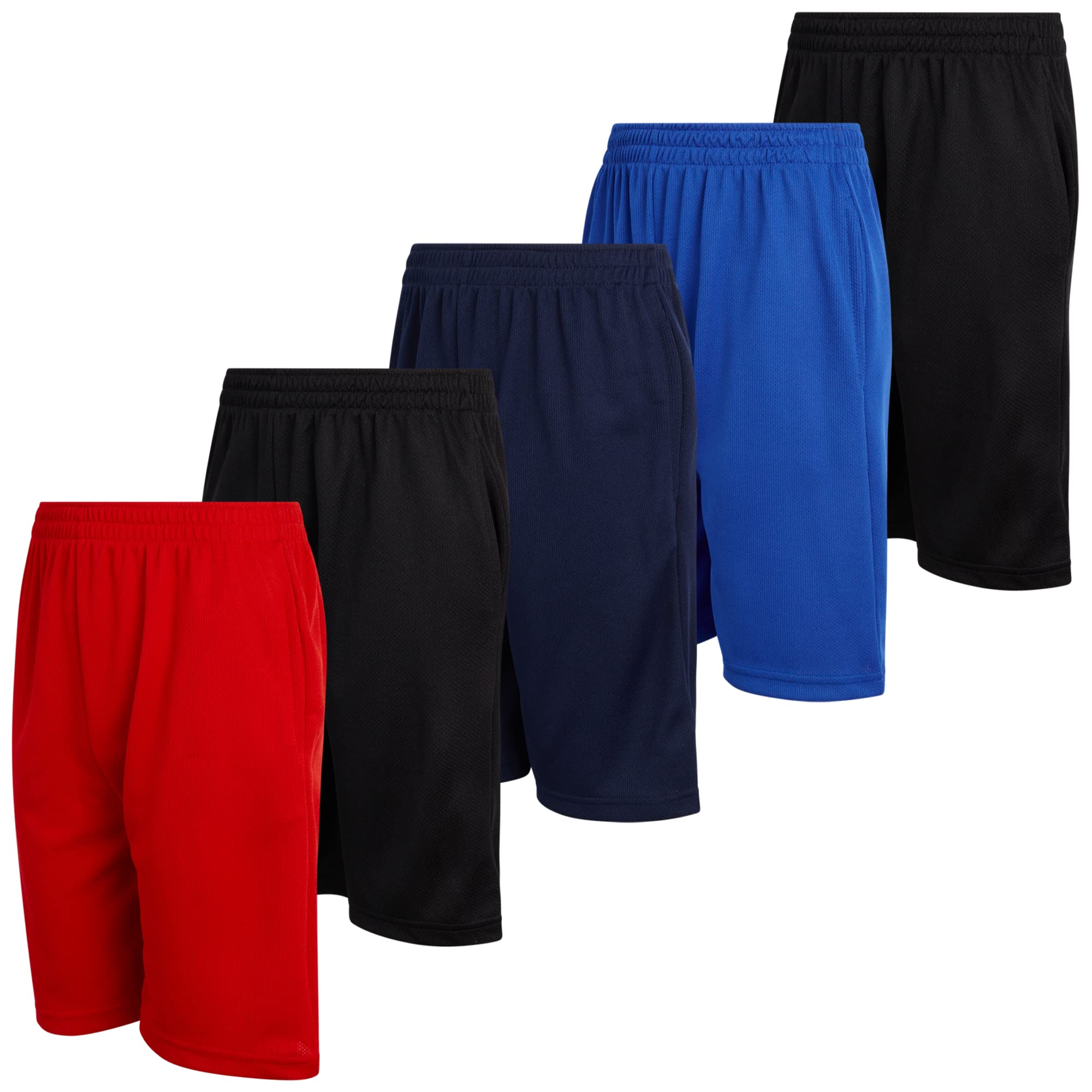 Mad Game Boys' 5-Pack Mesh Performance Basketball Shorts with Pockets - Breathable Athletic Shorts for Youth (Sizes 8-18) - Perfect for Basketball, Gym, Running & Casual Wear