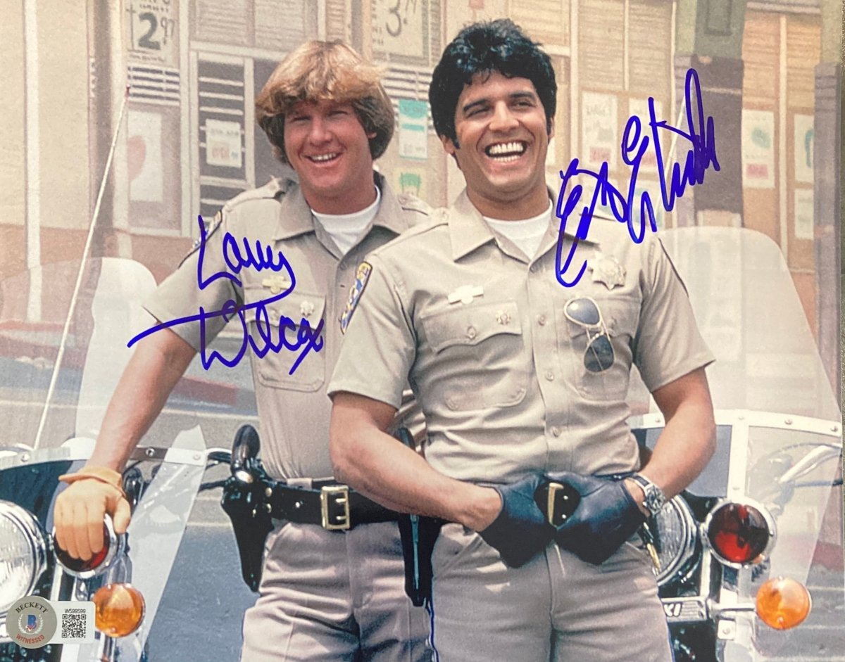 Erik Estrada & Larry Wilcox Signed 8x10 CHIPS Laughing Photo - Authentic BAS ITP Certified - Perfect for TV Memorabilia Collectors & 70s Nostalgia Fans