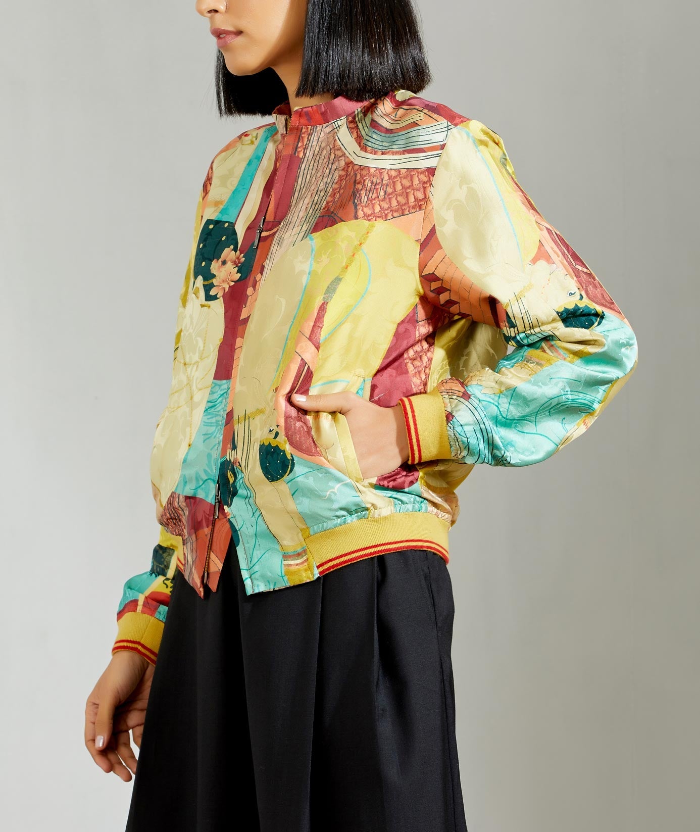 Janbaaz Men's Bomber Jacket - Silk Damask Mustard Color Lightweight Jacket for Casual Wear & Outdoor Activities