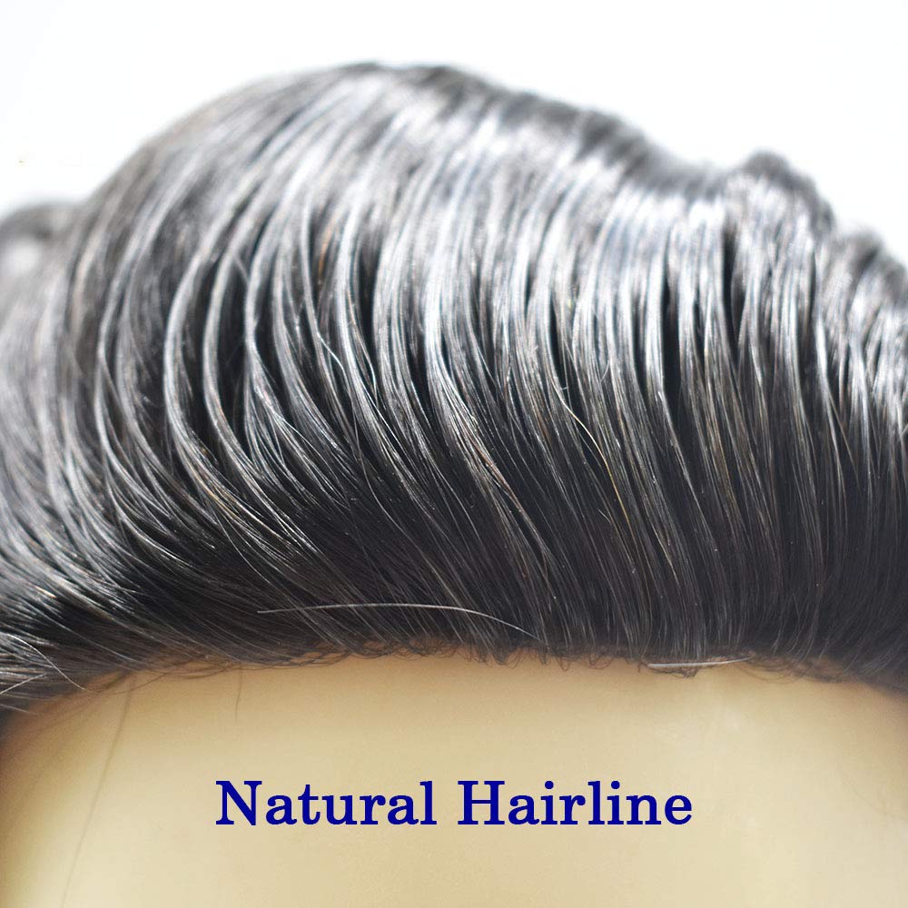 Premium Mono Human Hair Toupee for Men - Natural Jet Black Replacement Wig with NPU Monofilament Base (10x7, Light-Medium Density) - Perfect for Daily Wear, Special Occasions & Hair Loss Solutions