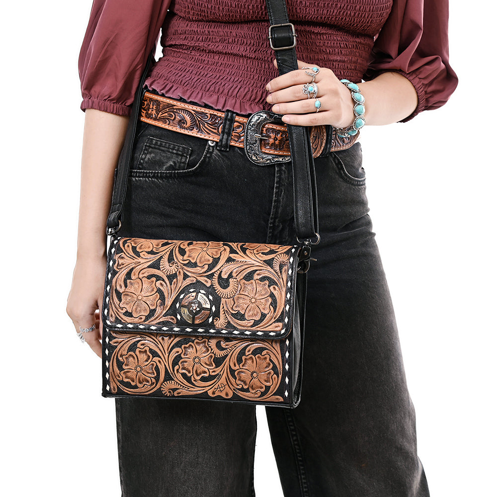 American Darling Adbg1494 Genuine Leather Crossbody Bag for Women - Western Style Hand Tooled Small Purse - Perfect for Casual Outings, Shopping & Travel