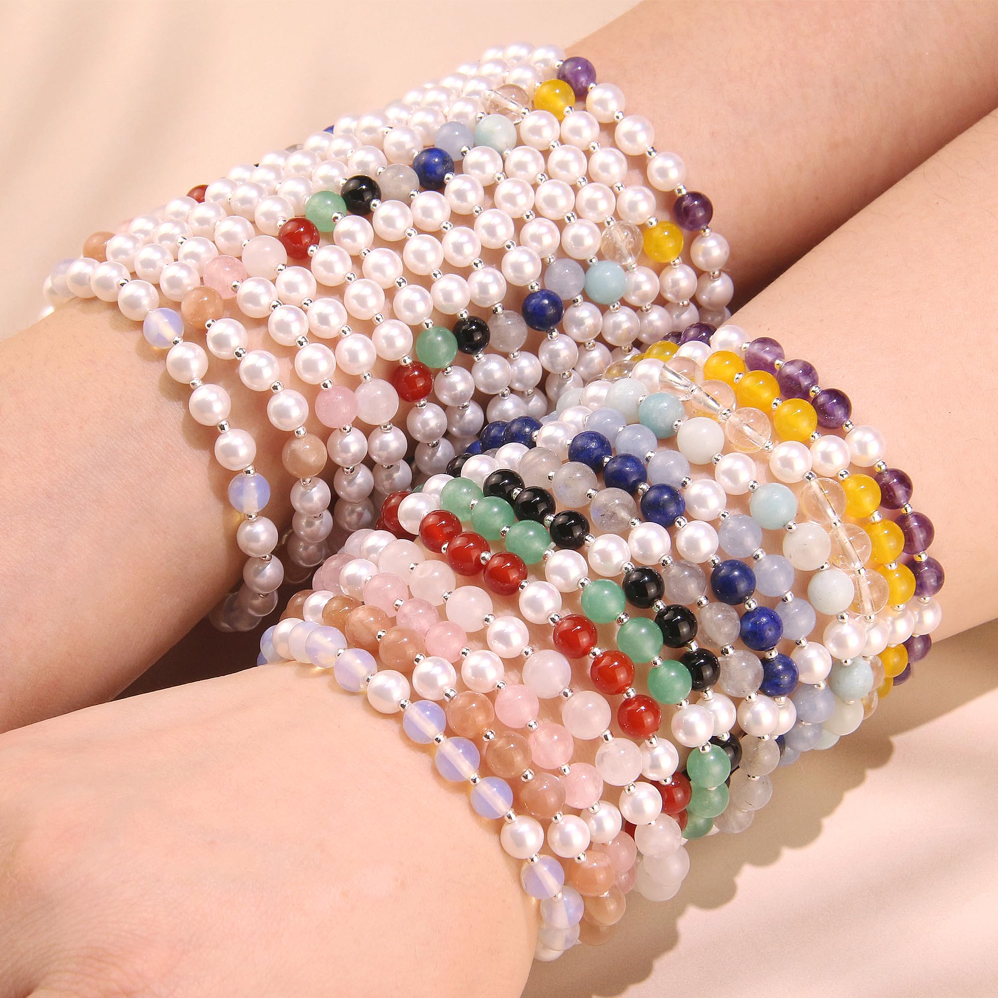 Opal Bracelet for Women - BFF Sister Friendship Bracelet Set of 2, Pearl Beaded Bracelets for Best Friends, Mother Daughter Matching Jewelry Gift - Perfect for Anniversaries, Birthdays and Special Occasions